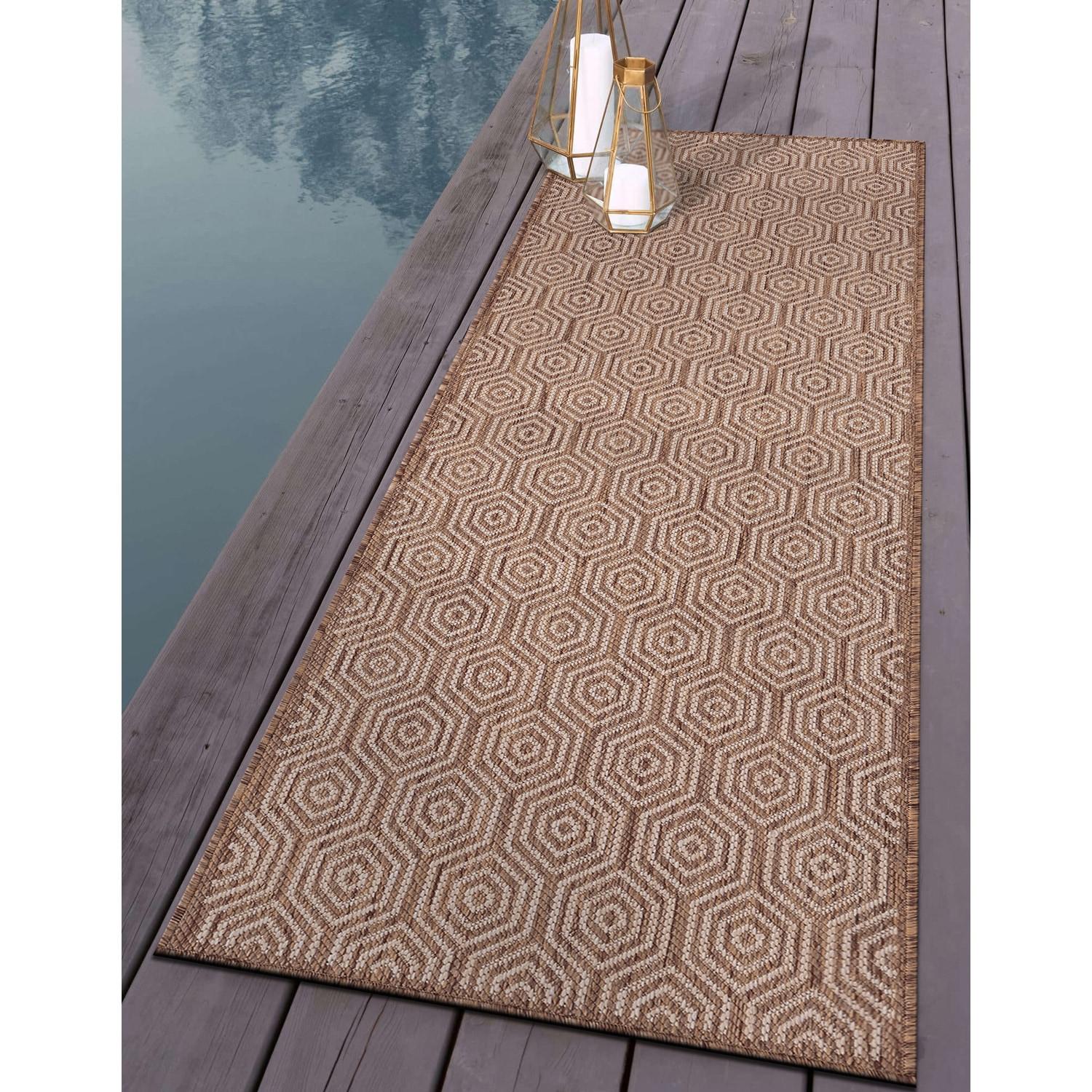 World Rug Gallery Modern Geometric Textured Flat Weave Indoor/Outdoor Area Rug - BROWN 2'x7'