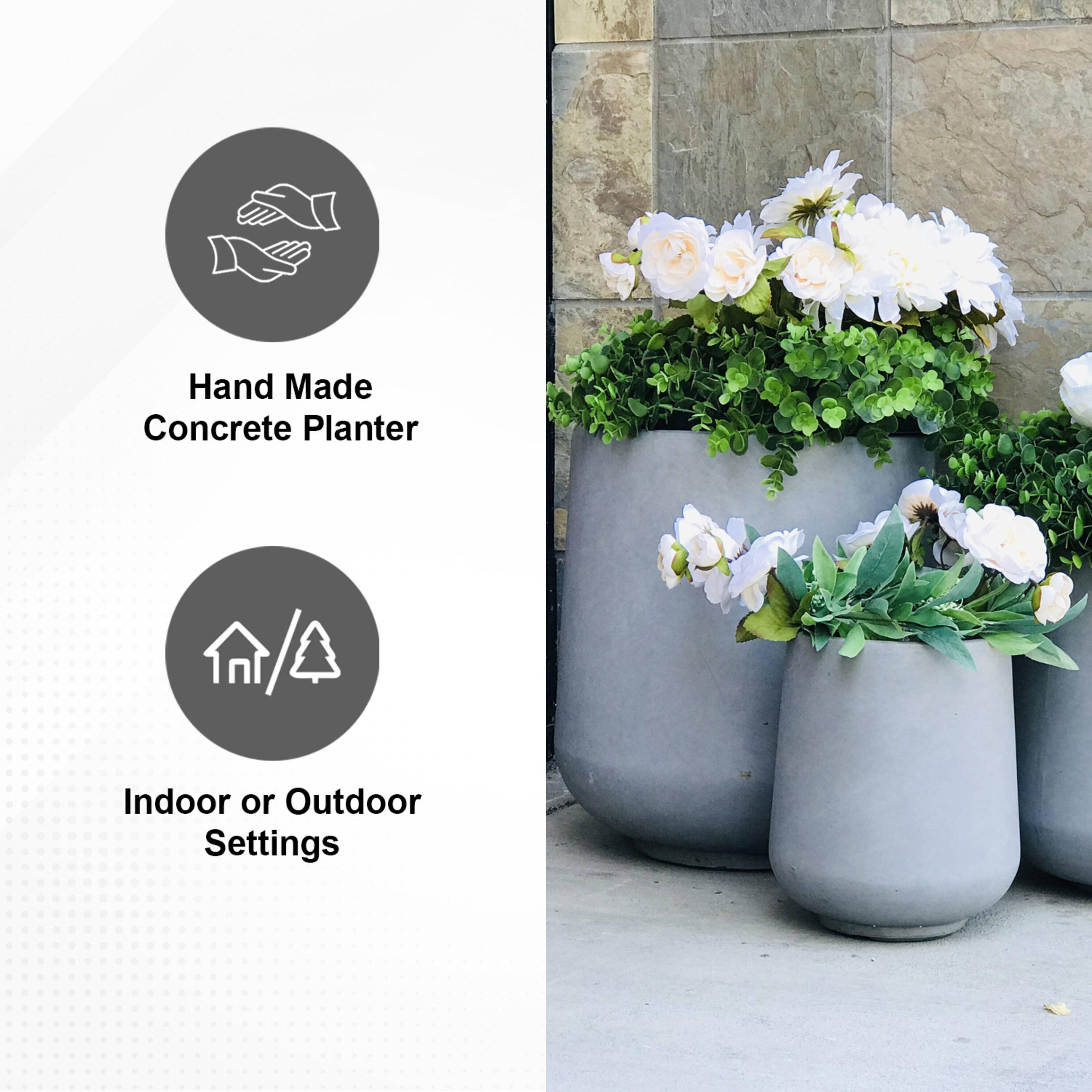 Kante Set of 3 Lightweight Concrete Footed Tulip Outdoor Planter - Rosemead Home & Garden, Inc.: Modern Design Patio Pots