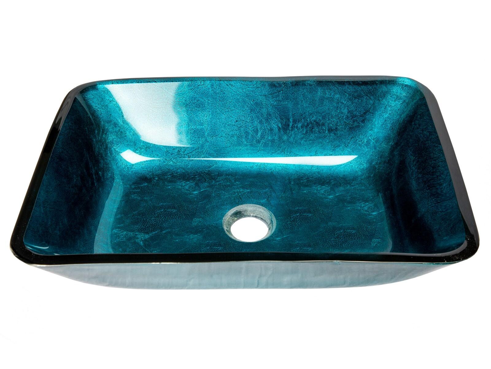 Eden Bath 13.13'' Turquoise Tempered Glass Rectangular Bathroom Sink