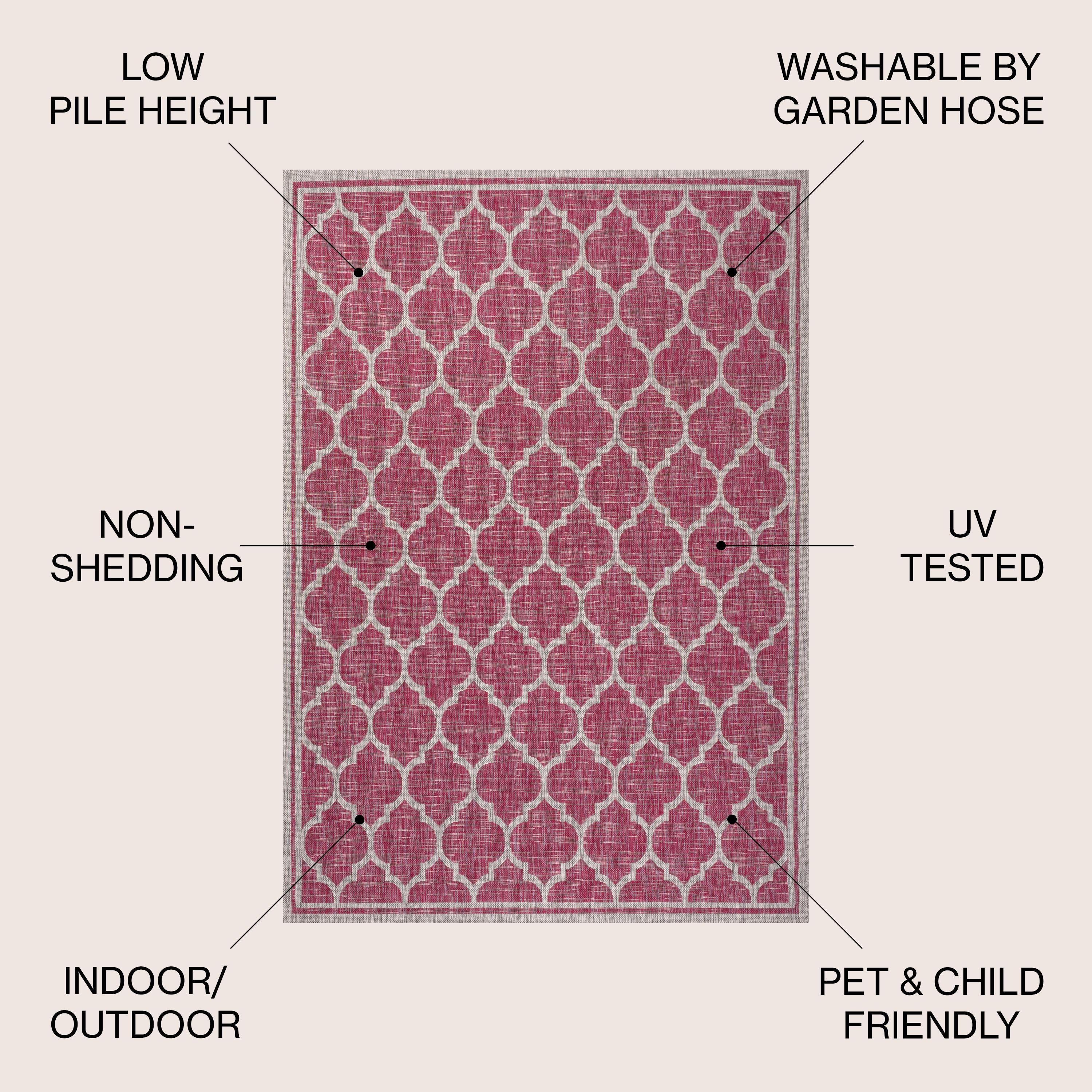 3' x 5' Trebol Moroccan Trellis Textured Weave Indoor/Outdoor Area Rug, Fuchsia/Light Gray - JONATHAN Y