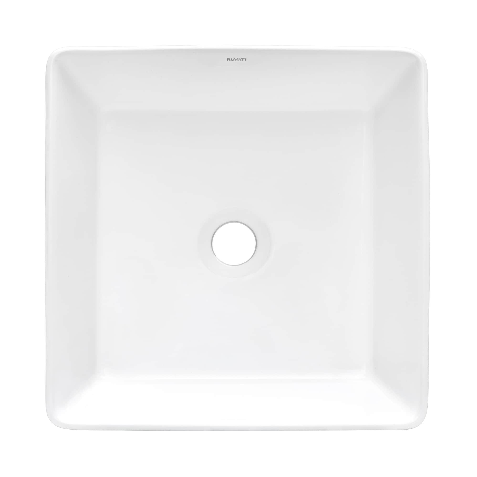 White Ceramic Square Above-Counter Vessel Sink