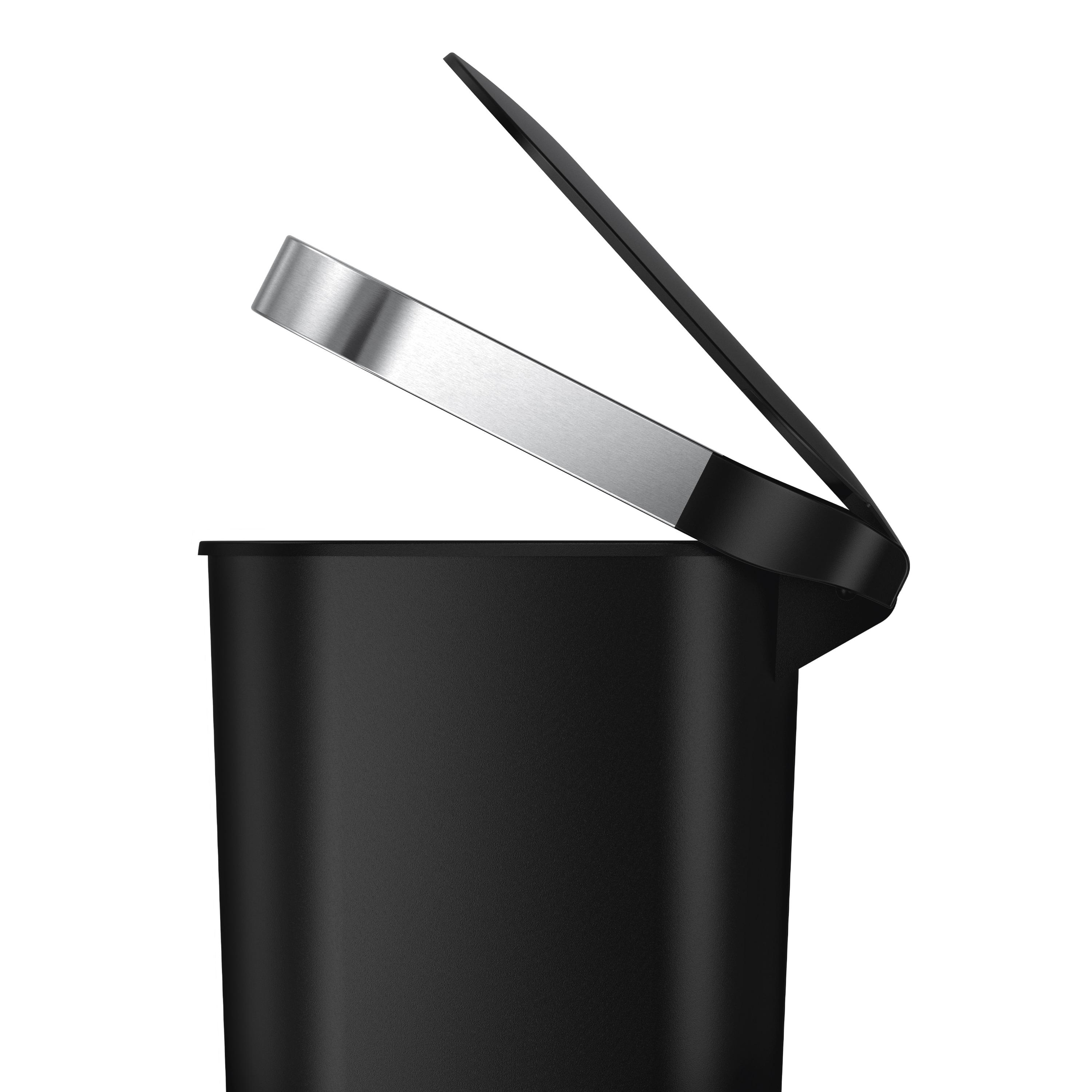 simplehuman 40L Slim Liner Rim Kitchen Step Trash Can Black Plastic: 10 Gallon Indoor Garbage Can, Spot Clean, 24.3" Height