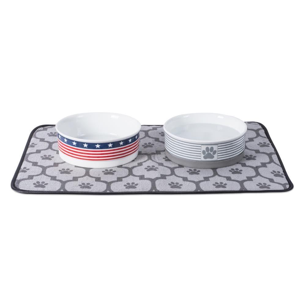 Bone Dry Chevron Ceramic Pet Bowls, Dishwasher Safe, Gray, Small Bowl Set, 4.25x2", 2 Count