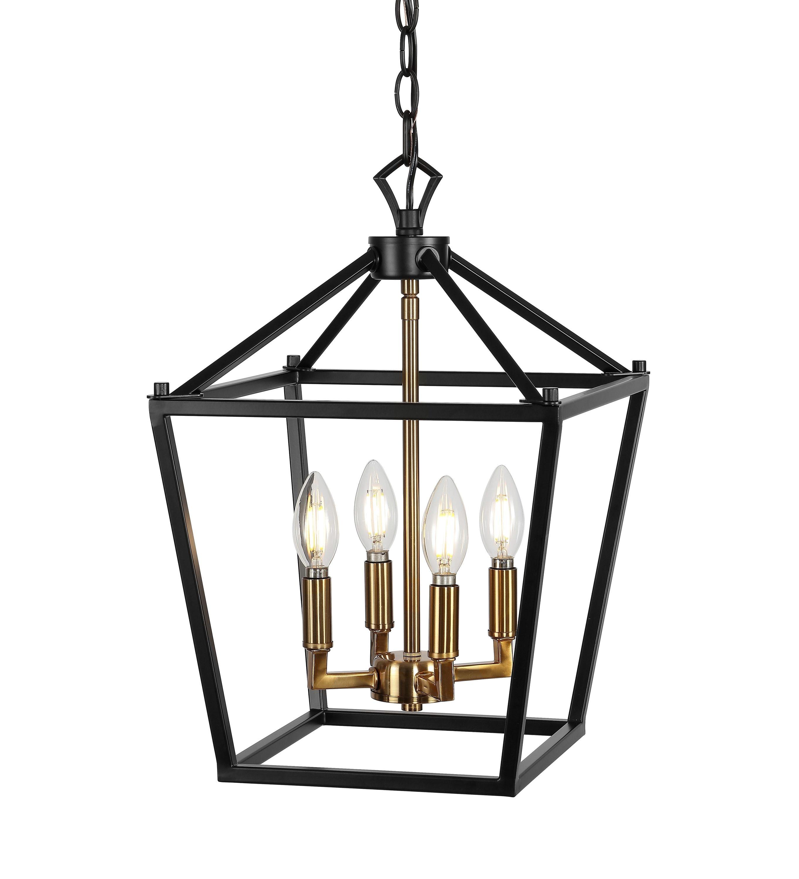 Pagoda 12" 4-Bulb Lantern Metal LED Pendant, Oil Rubbed Bronze/Brass Gold