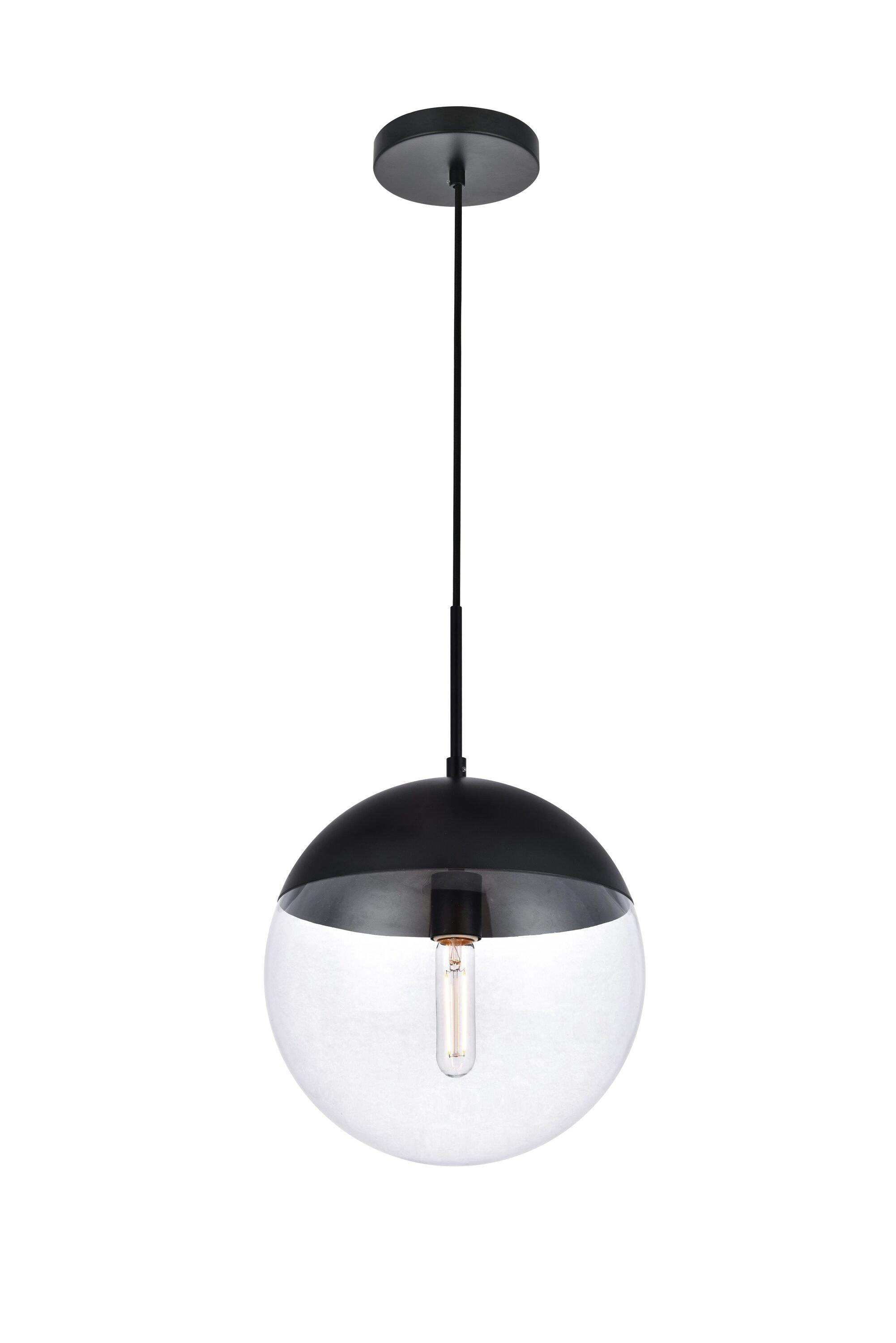 Elegant Lighting Eclipse 1 Light Black Pendant With Clear Glass