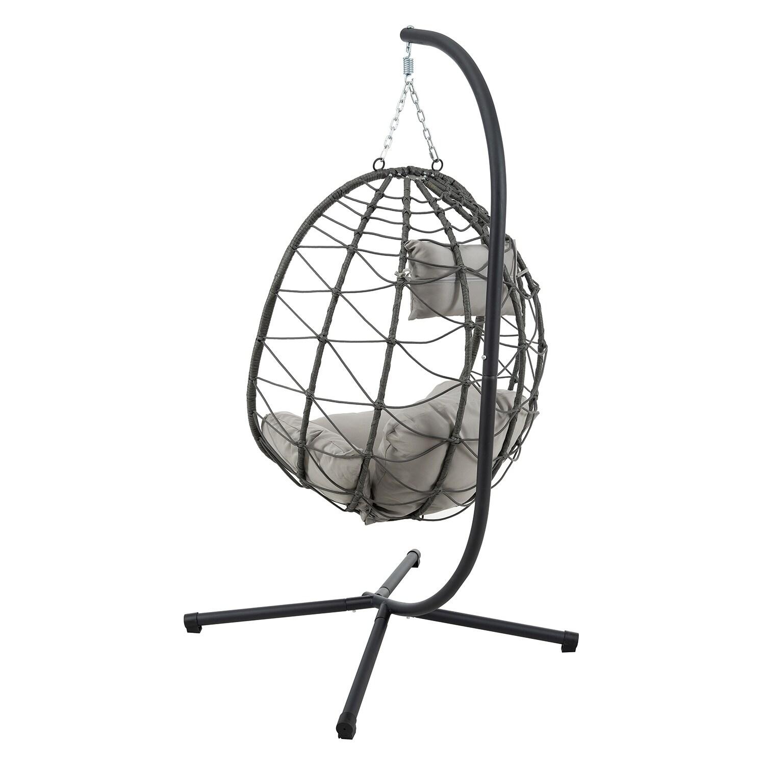 Tcbosik Swing Egg Chair with Stand, Indoor Outdoor Hanging Chair with Cushion for Bedroom Balcony Patio Garden, Easy to Assemble, Dark Grey