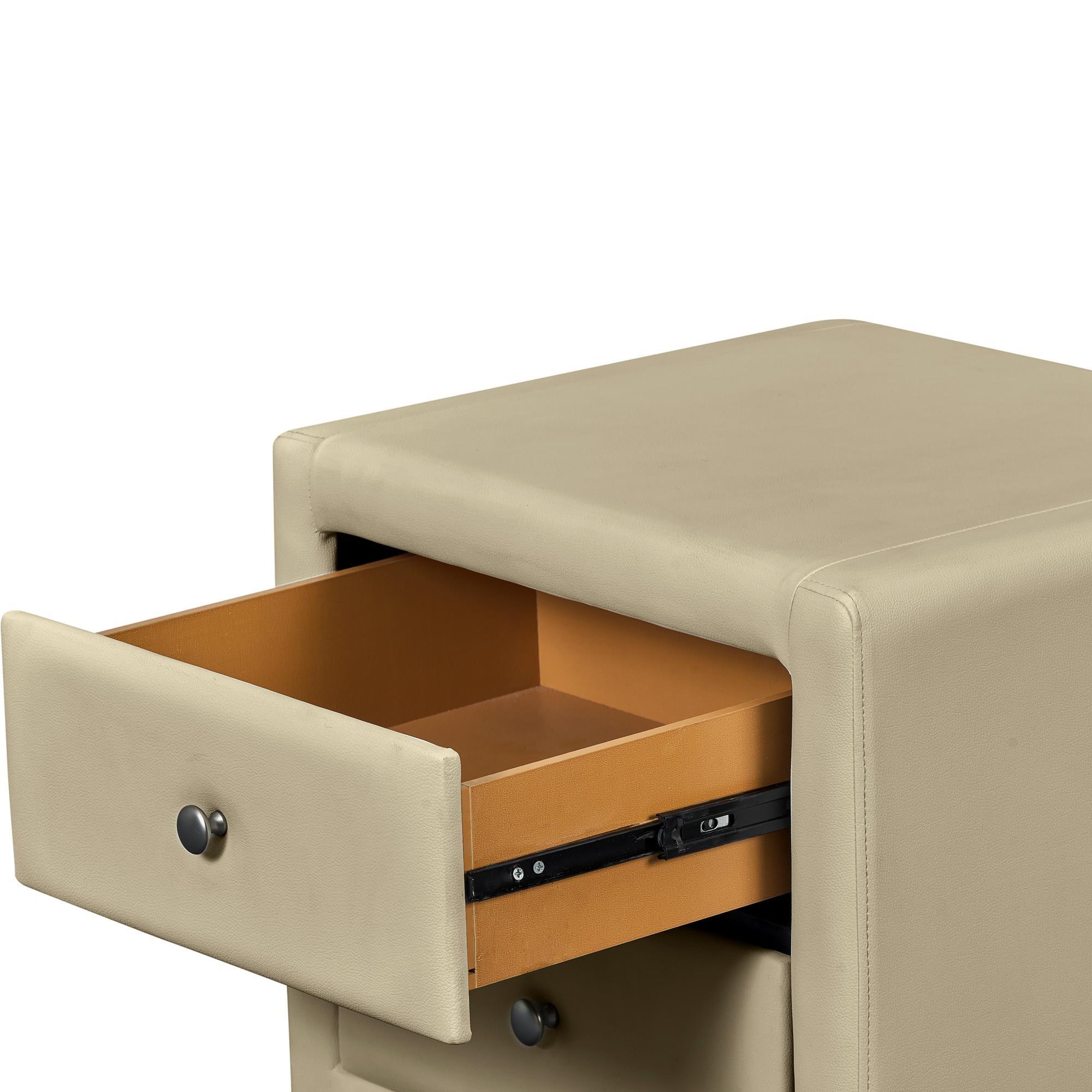 Camden Isle Faux Leather Upholstered 2 Drawer Nightstand in Beige