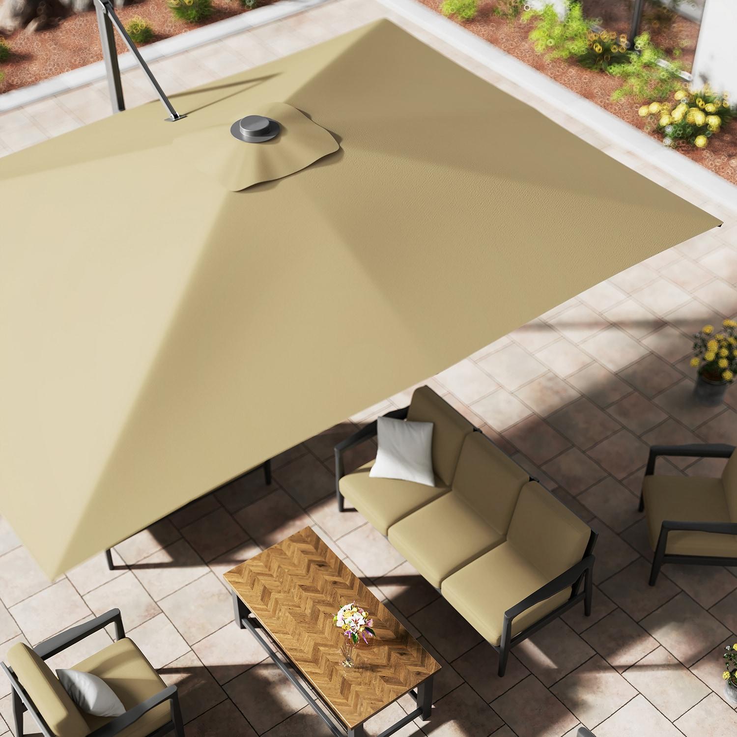 Mondawe 10x13 FT Cantilever Umbrella Large Offset Umbrella with 360°Rotation and LED Light Panel Cantilever Patio Umbrella for Backyard, Pool & Garden, Tan