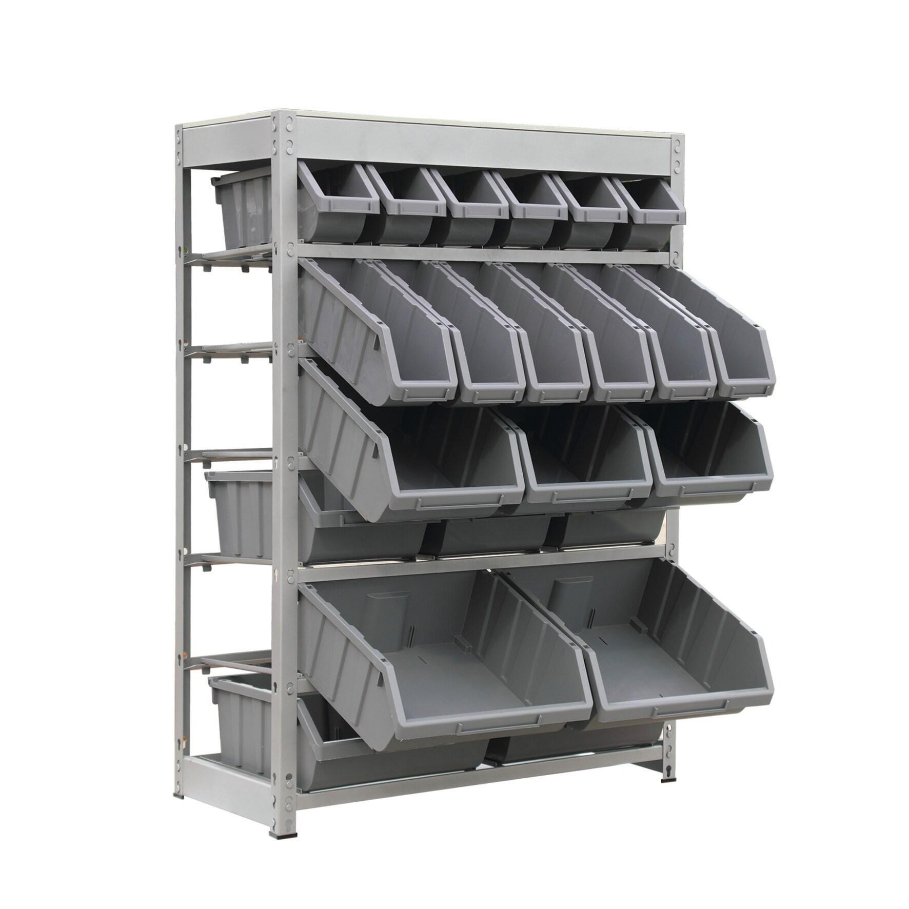 King's Rack 6-Tier Metal Organizer Shelving Rack with 22 Bins in Gray