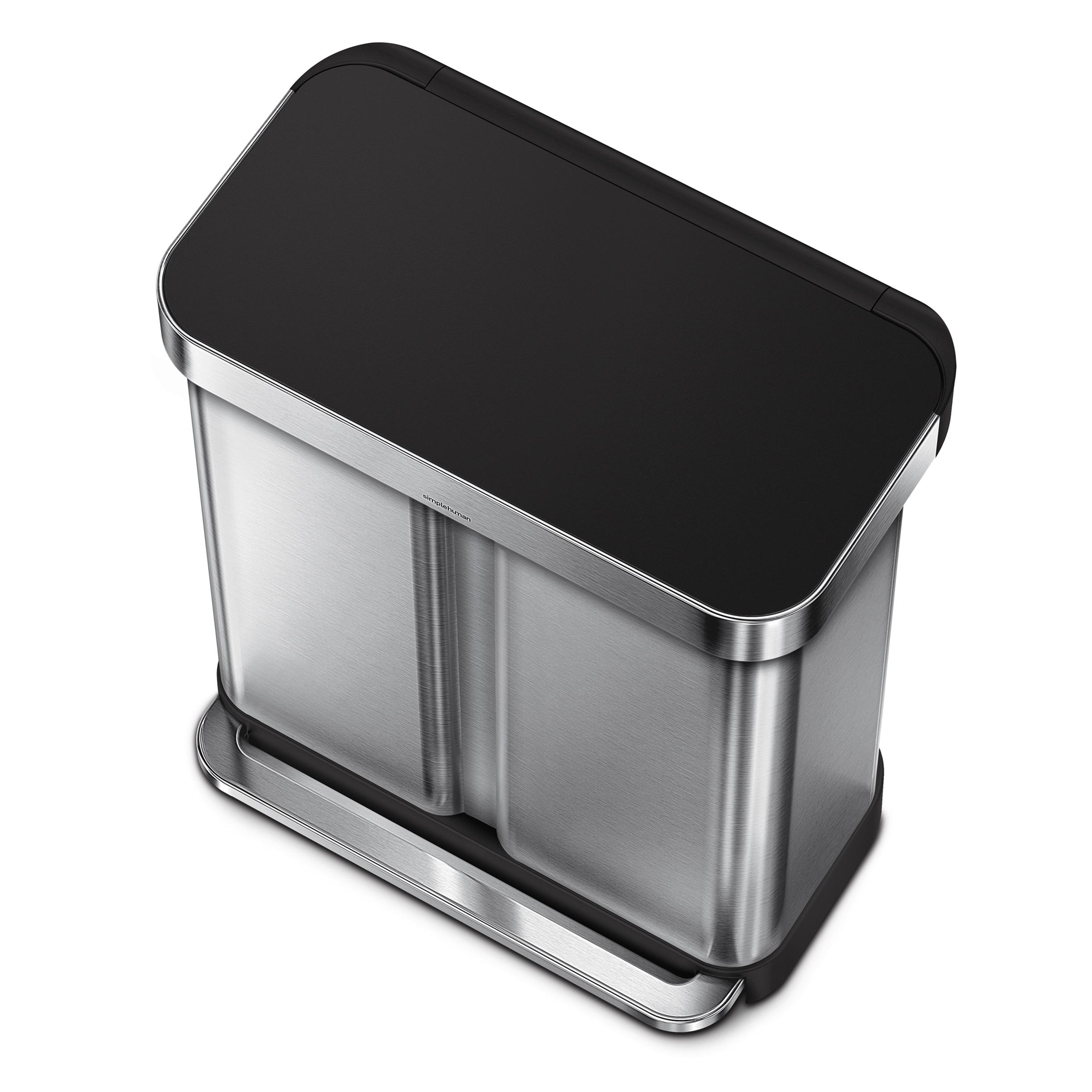Simplehuman 58L / 15.3 Gallon Hands-Free Dual Compartment Recycling Kitchen Step Trash Can with Lid