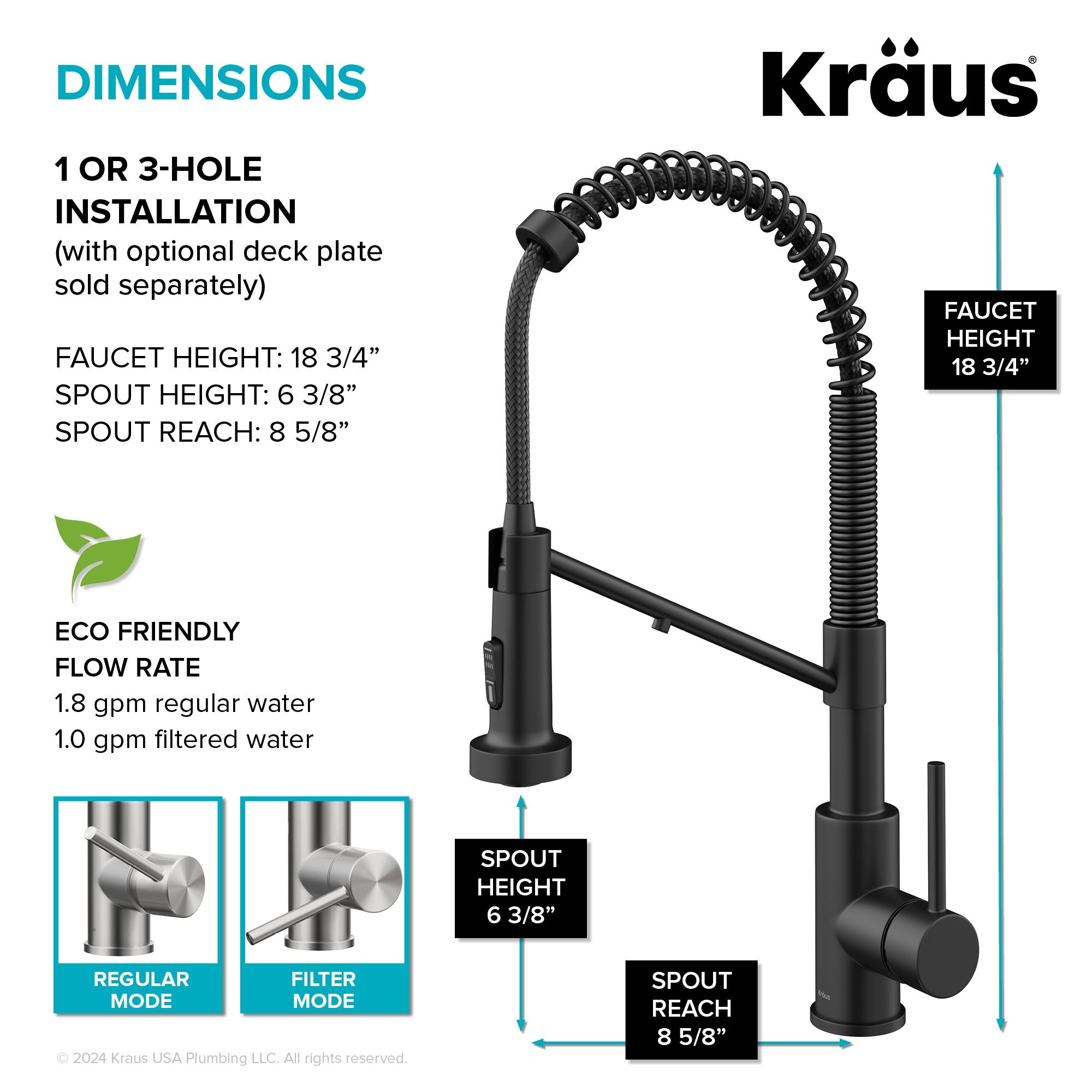 KRAUS Bolden 2-in-1 Commercial Style Pull Down Single Handle Water Filter Kitchen Faucet for Reverse Osmosis or Water Filtration System in Matte Black