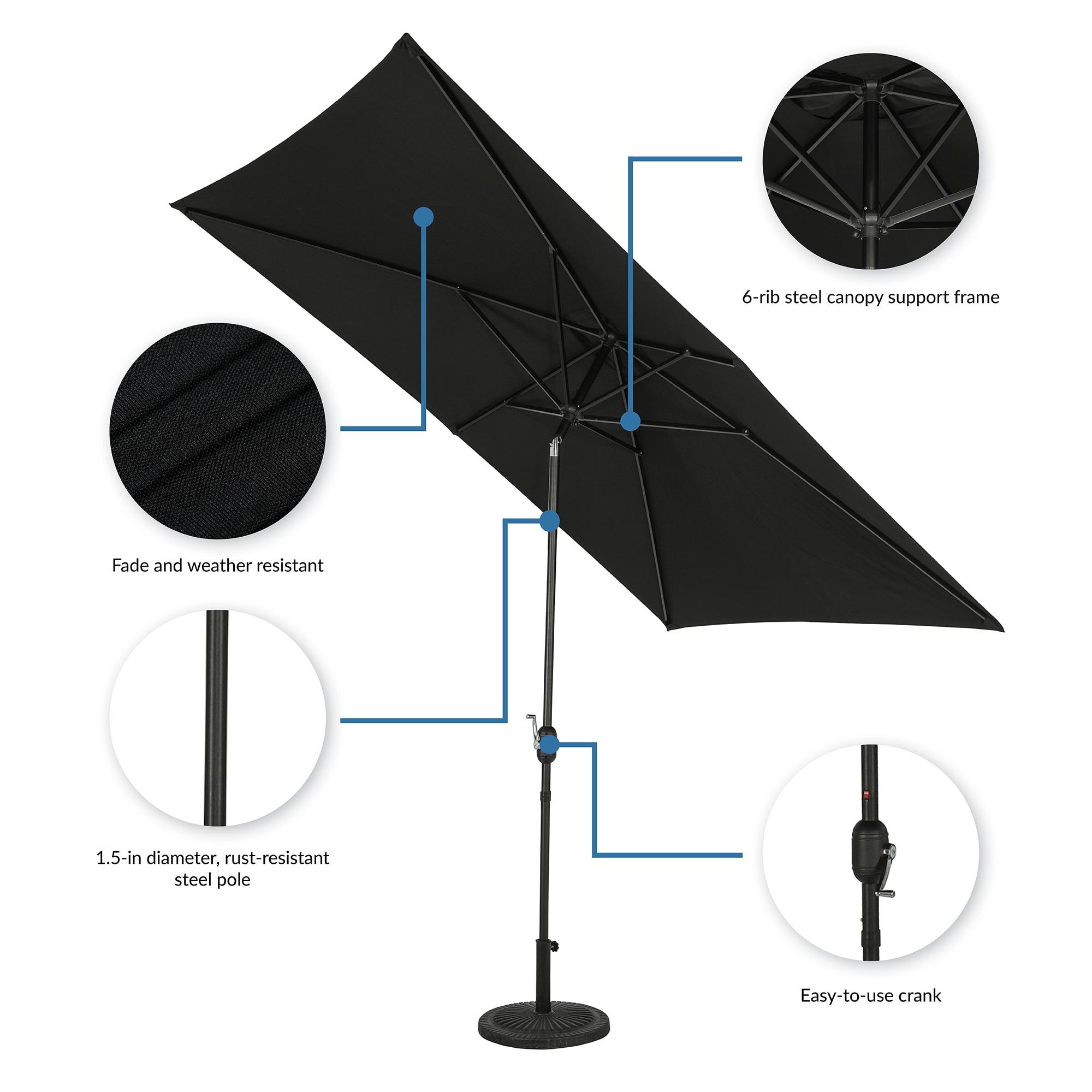 Island Umbrella 10' x 6.5' Rectangular Bimini Market Patio Umbrella Black: Weather-Resistant, Steel Frame, Crank Handle