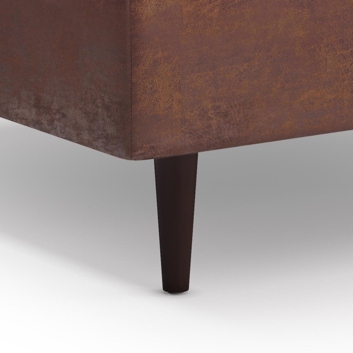 Simpli Home Shay 38 inch Wide Mid Century Modern Square Mid Century Large Square Coffee Table Storage Ottoman in Distressed Saddle Brown Vegan Faux Leather