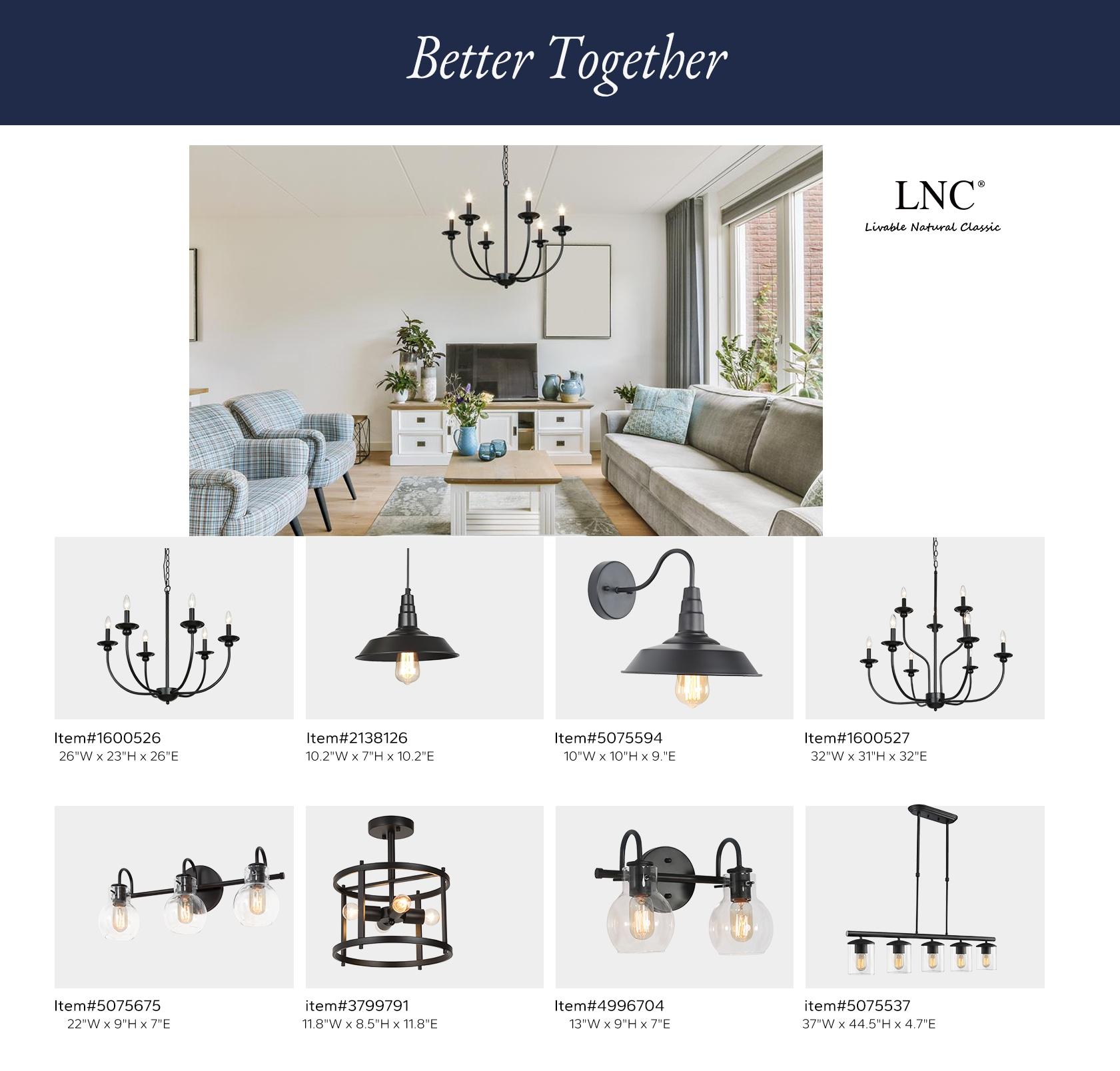 LNC 6-Light Modern/Contemporary Matte Black Large Candle Chandelier