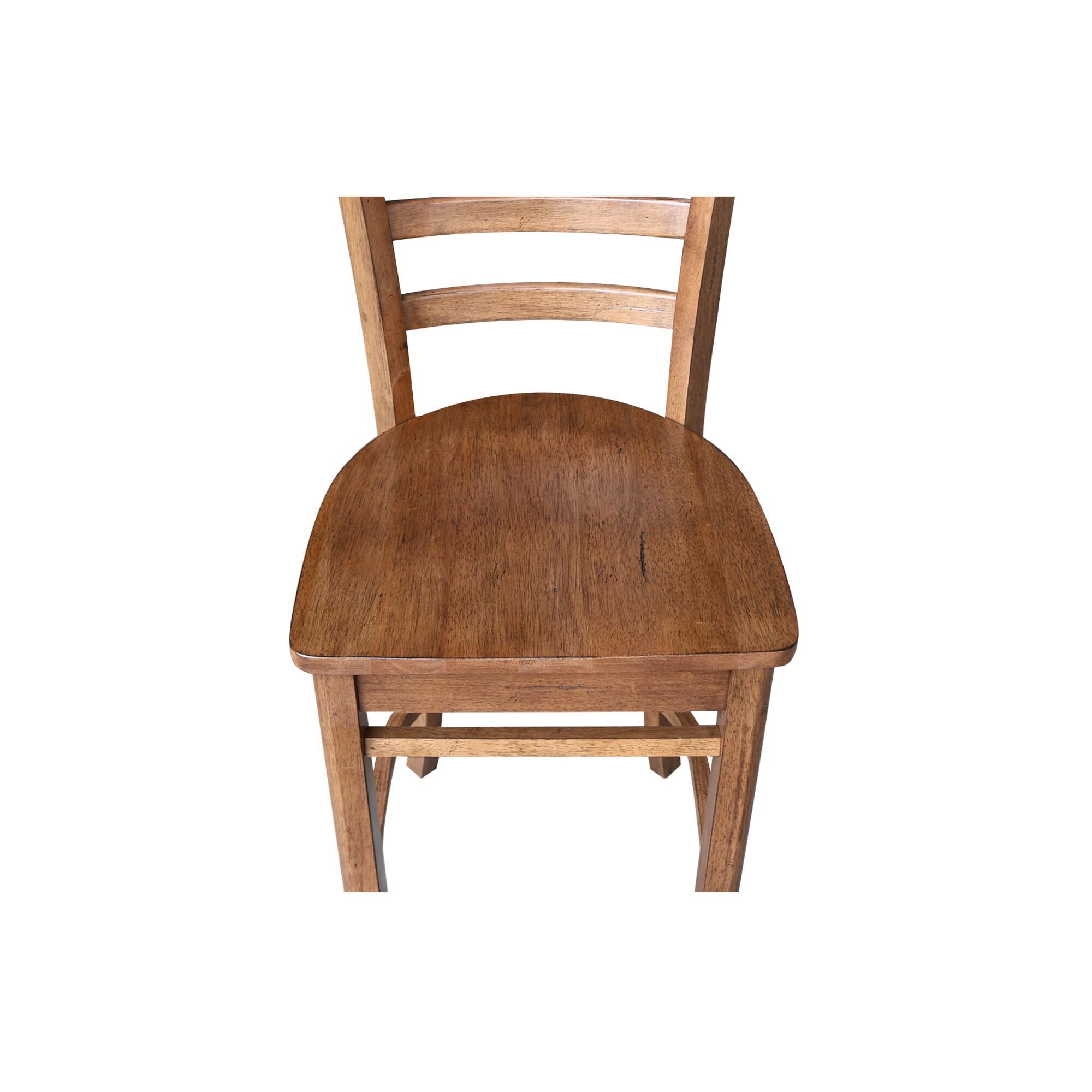 International Concepts 24" Emily Counter Height Barstool Distressed Oak: Hardwood Frame, Ladder-Back Design