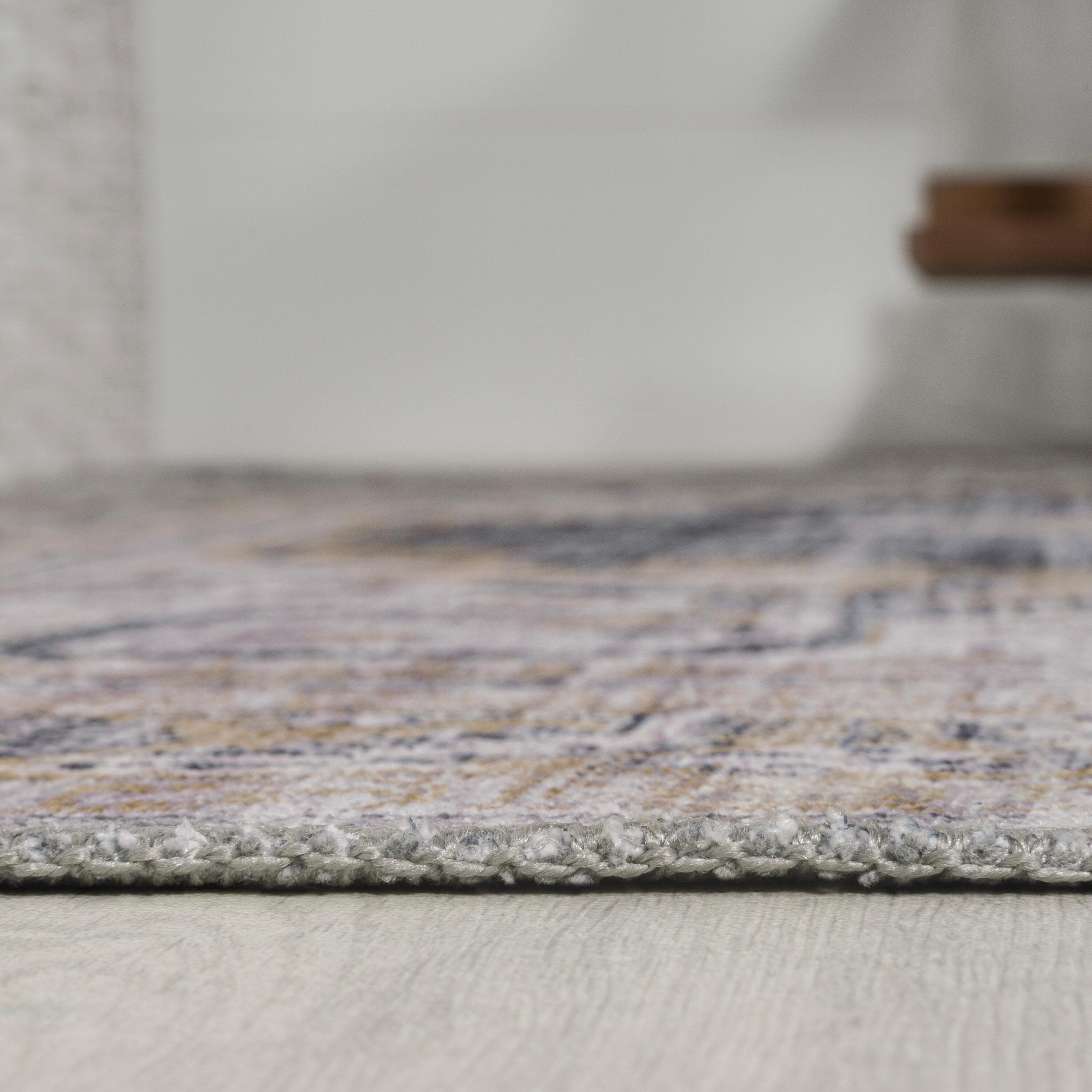 Wincer Chenille Cottage Medallion Machine-Washable Dark Gray/Yellow 3 ft. x 5 ft. Area Rug - JONATHAN Y