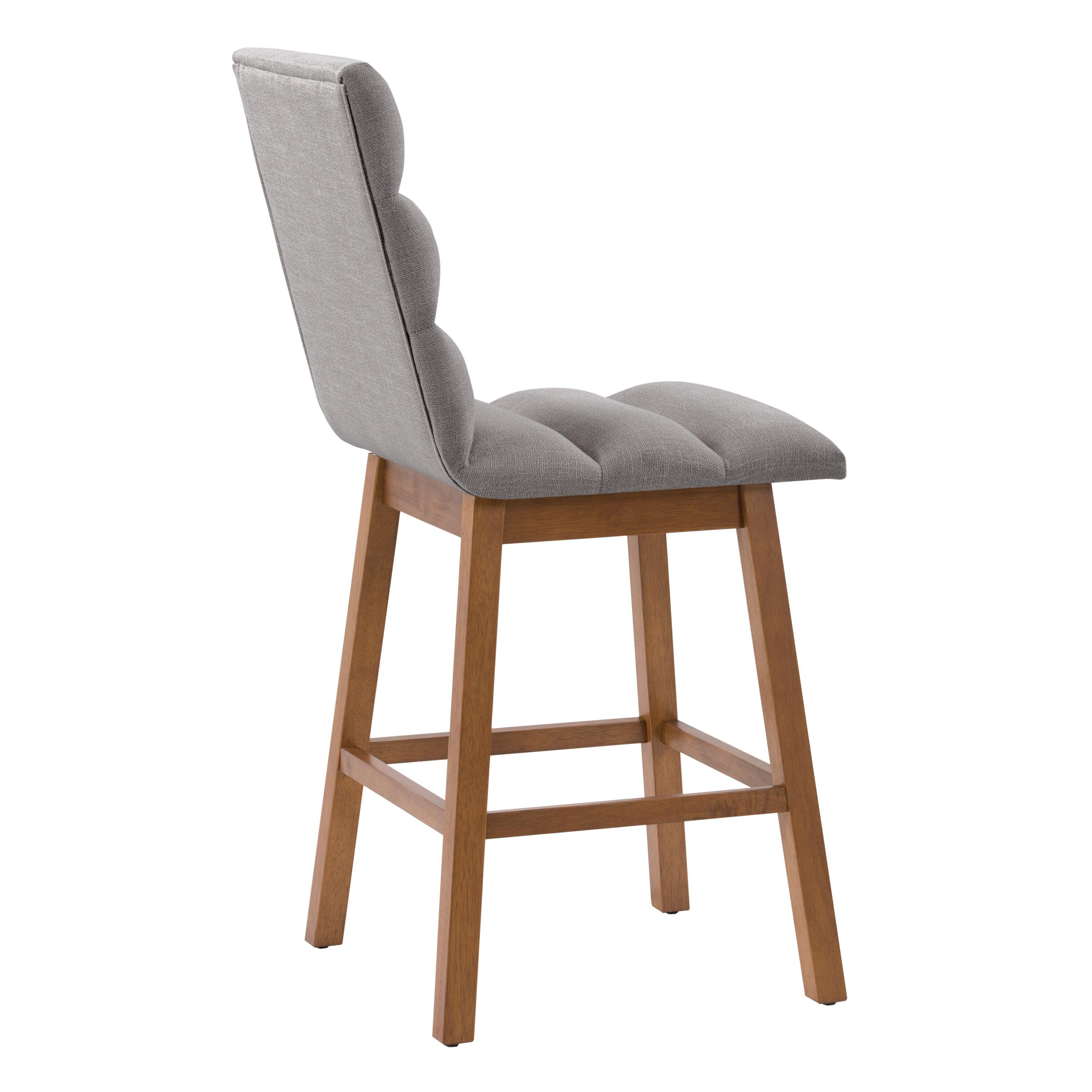 CorLiving Set of 2 Boston Channel Tufted Fabric Barstools Light Gray: Upholstered, Rubberwood Legs, Foam Padded