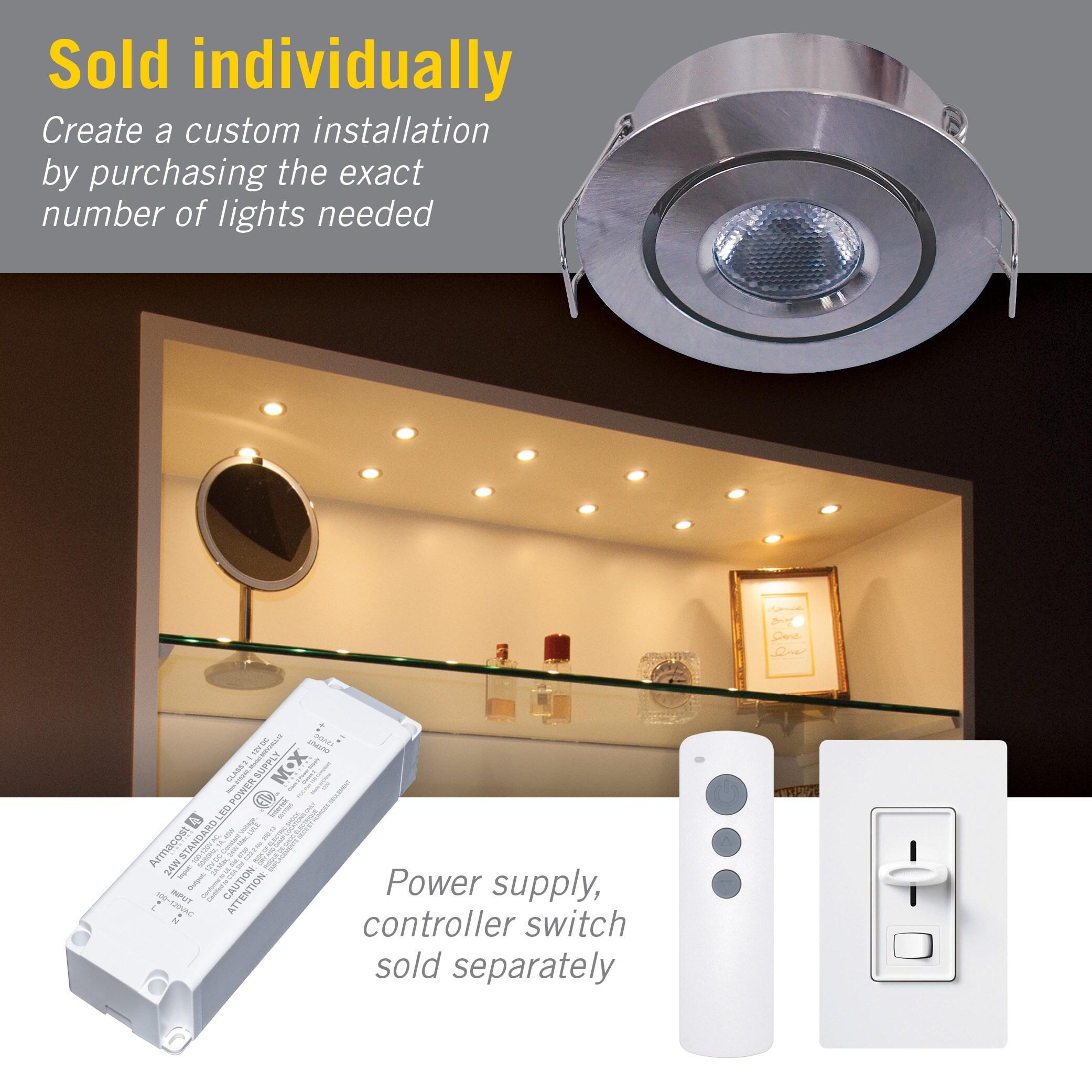 Swivel Recessed Under Cabinet LED Puck Light, 2700K, Brushed Steel Undercabinet Puck Light