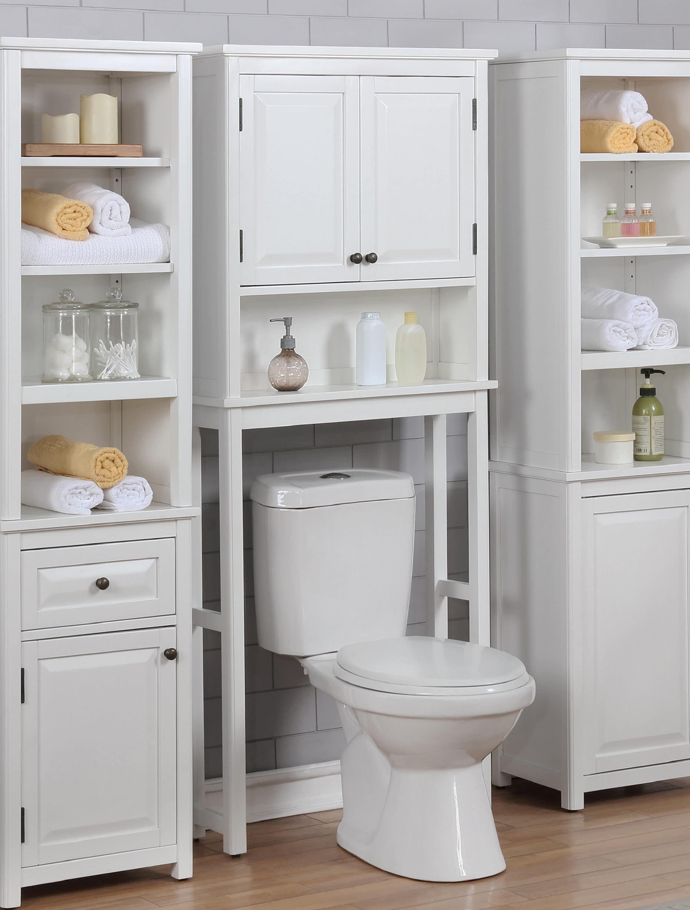 Dorset Over The Toilet Space Saver Storage with Upper Cabinet and Open Shelf White - Alaterre Furniture: Hardwood Bathroom Organizer