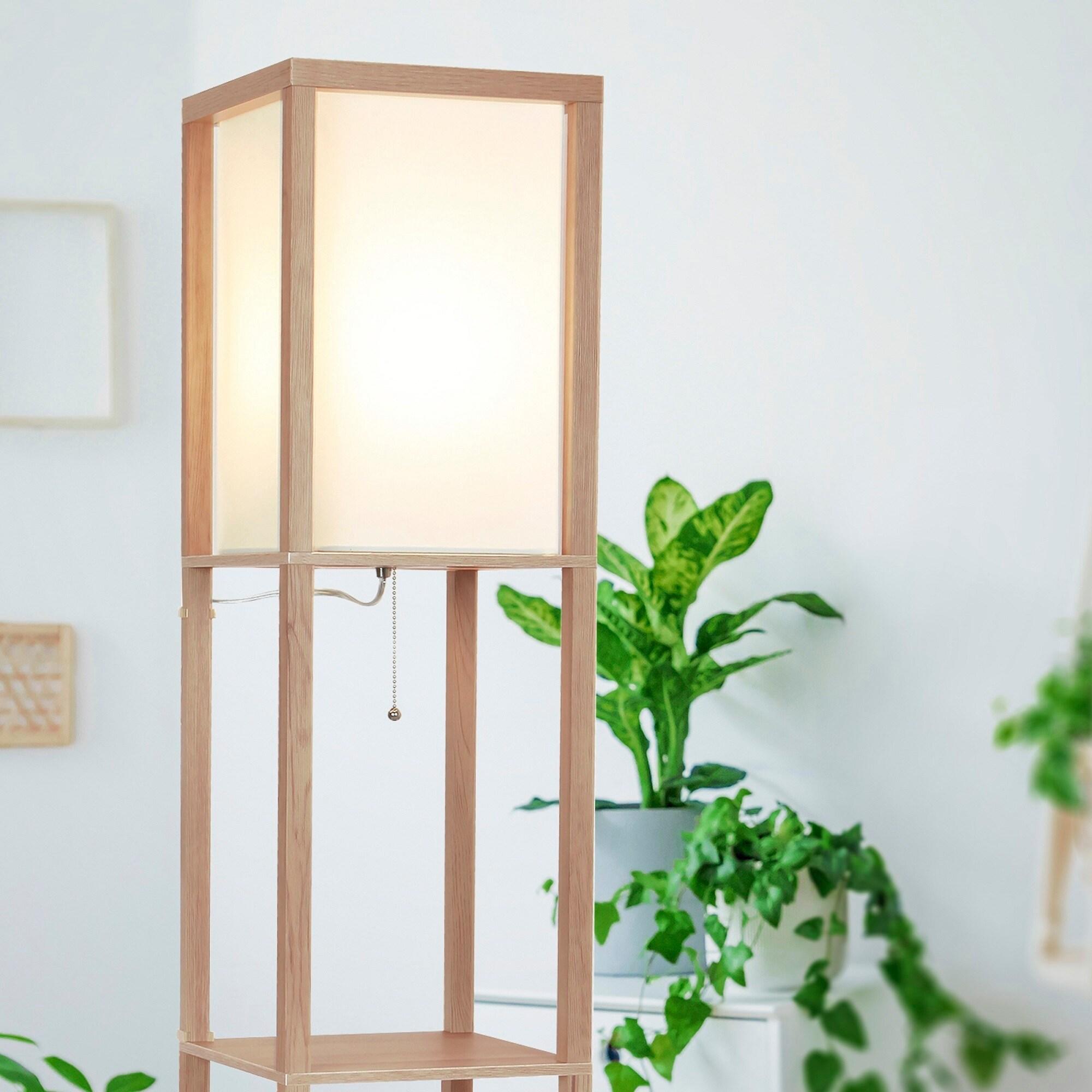 Maxwell 63 in. Traditional LED Energy Efficient 3-Shelf Floor Lamp with Fabric Square Shade