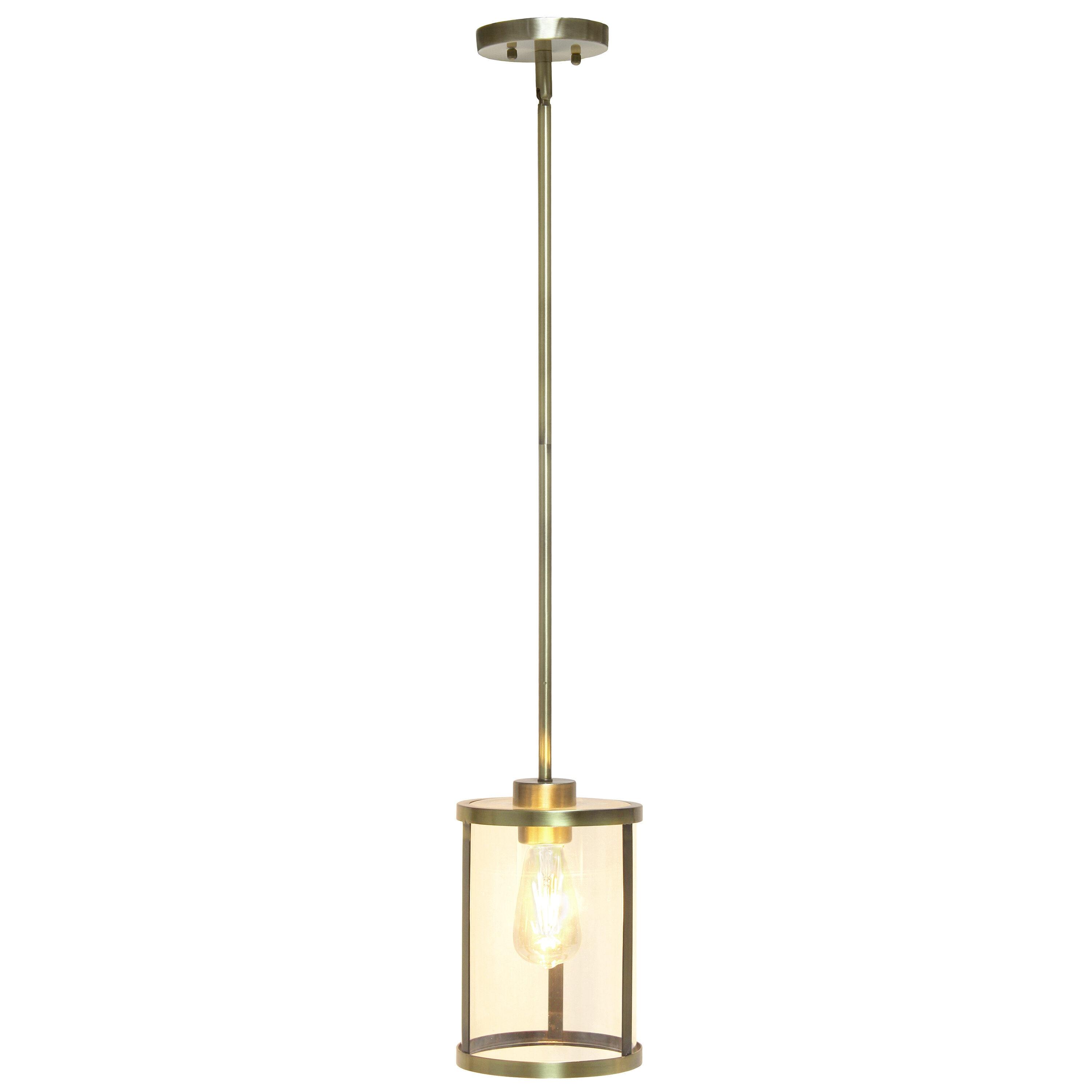 1-Light 9.25" Modern Farmhouse Adjustable Hanging Cylindrical Clear Glass Pendant Fixture with Metal Accent - Lalia Home