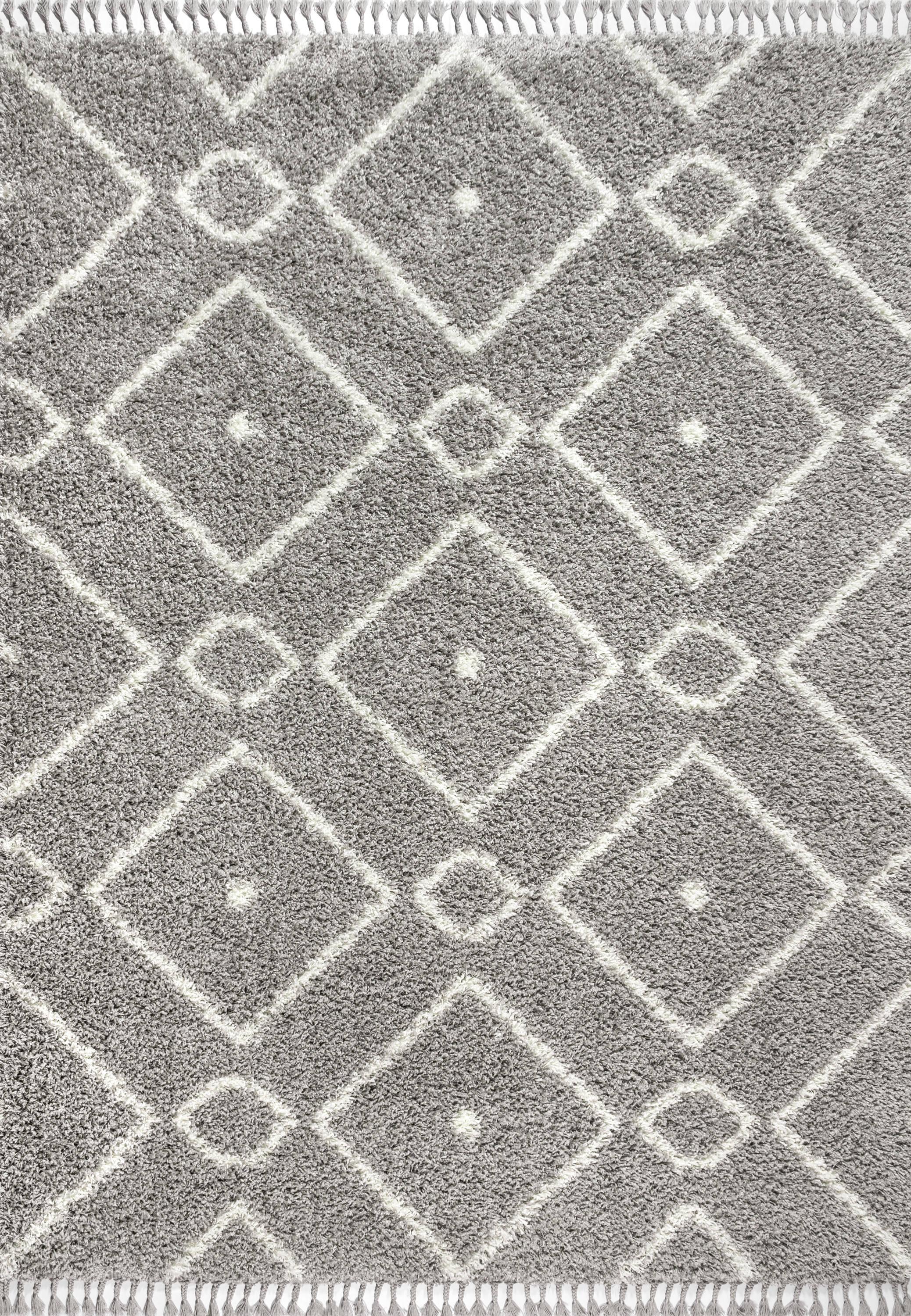 3'x5' Mercer Shag Plush Tassel Moroccan Diamond Area Rug, Grey/Cream - JONATHAN Y