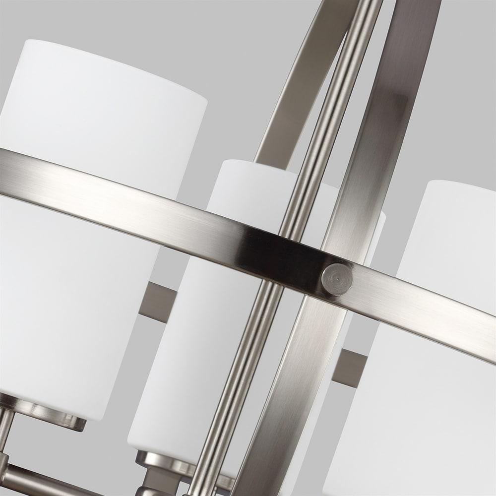 Sea Gull 3124603-962 Sea Gull Lighting Alturas Three-Light Chandelier with Etched White Inside Glass Shades, 10" x 19" x 18.75", Brushed Nickel Finish