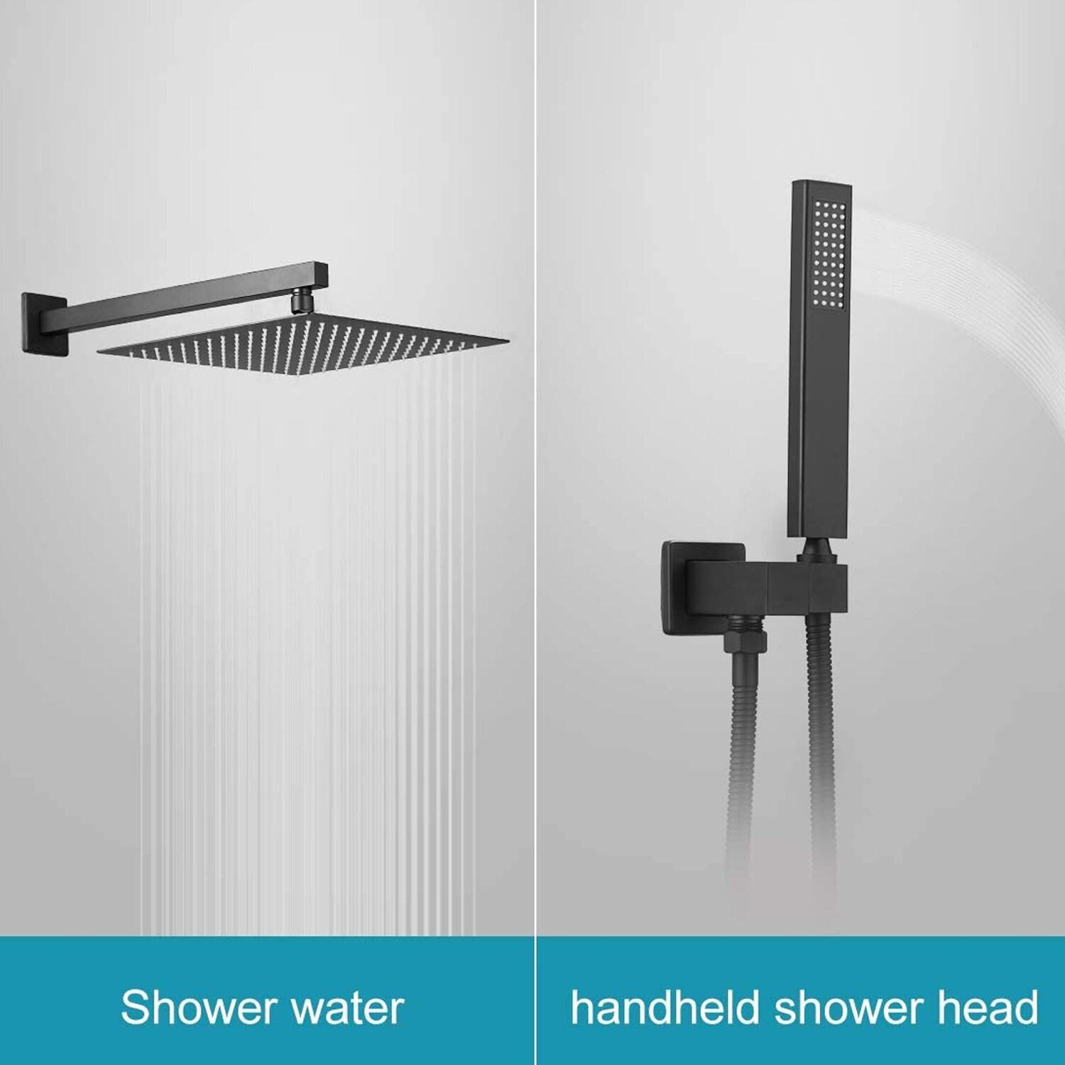 BWE 3-Spray 12 in. Showerhead Wall Mounted Dual Shower Heads With Valve in Matte Black