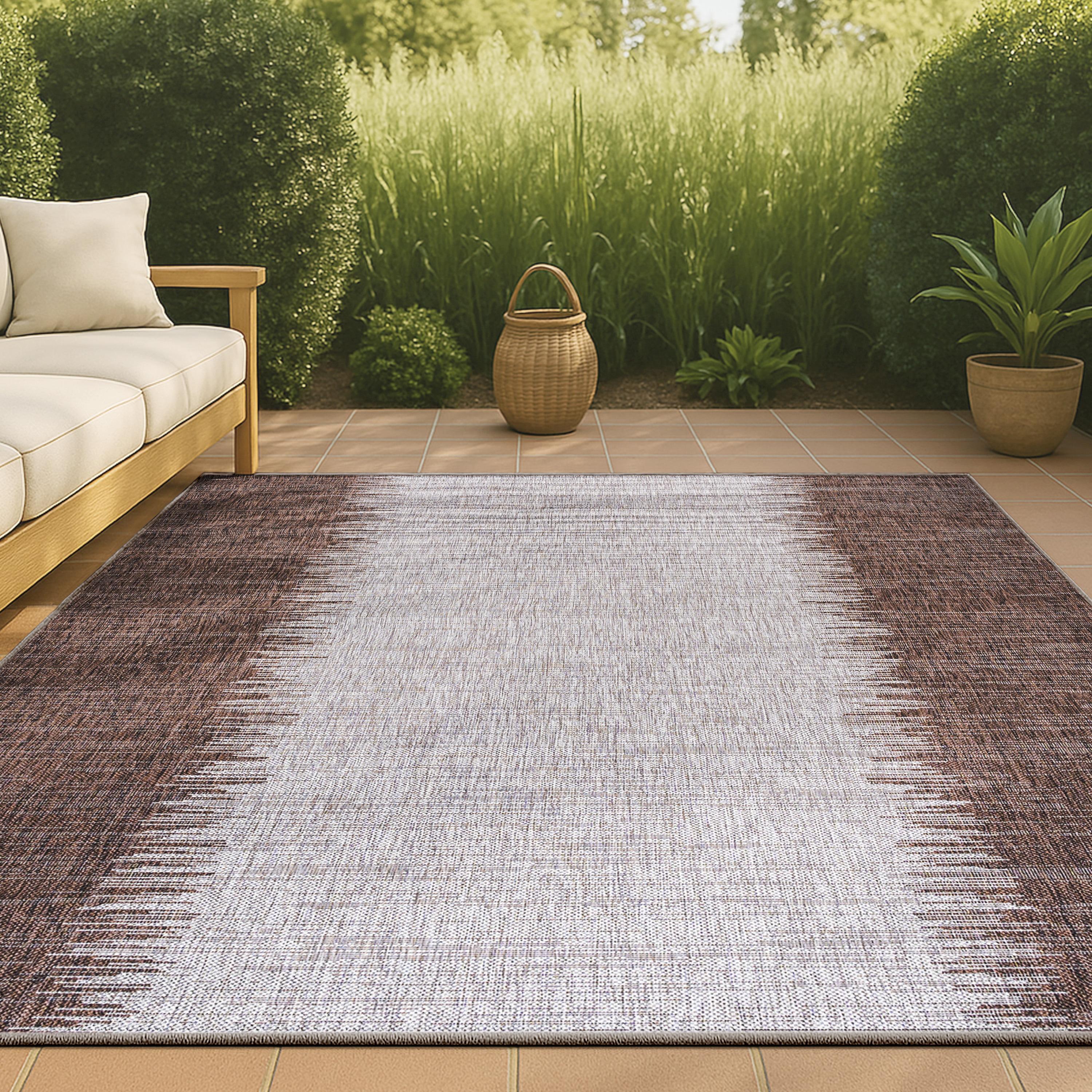 5'x8' Tavira Modern Strie' Indoor/Outdoor Area Rug, Brown/Beige - JONATHAN Y