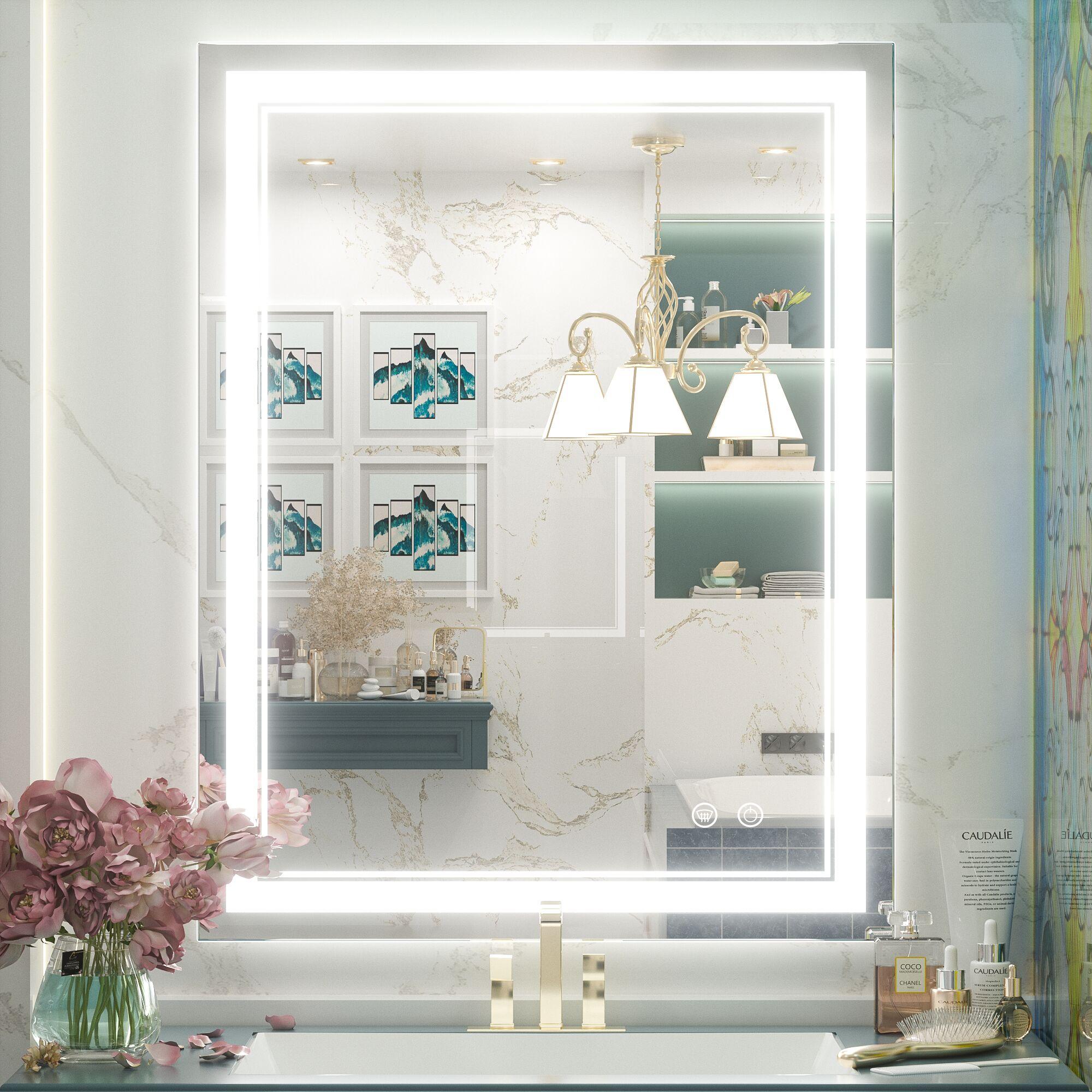 Keonjinn LED Bathroom Mirror with Lights, 30'' x 36''LED Vanity Mirror, Wall Mounted Anti-Fog Dimmable Frameless Frontlit Makeup Mirror, IP54, 6000K(Horizontal/Vertical)