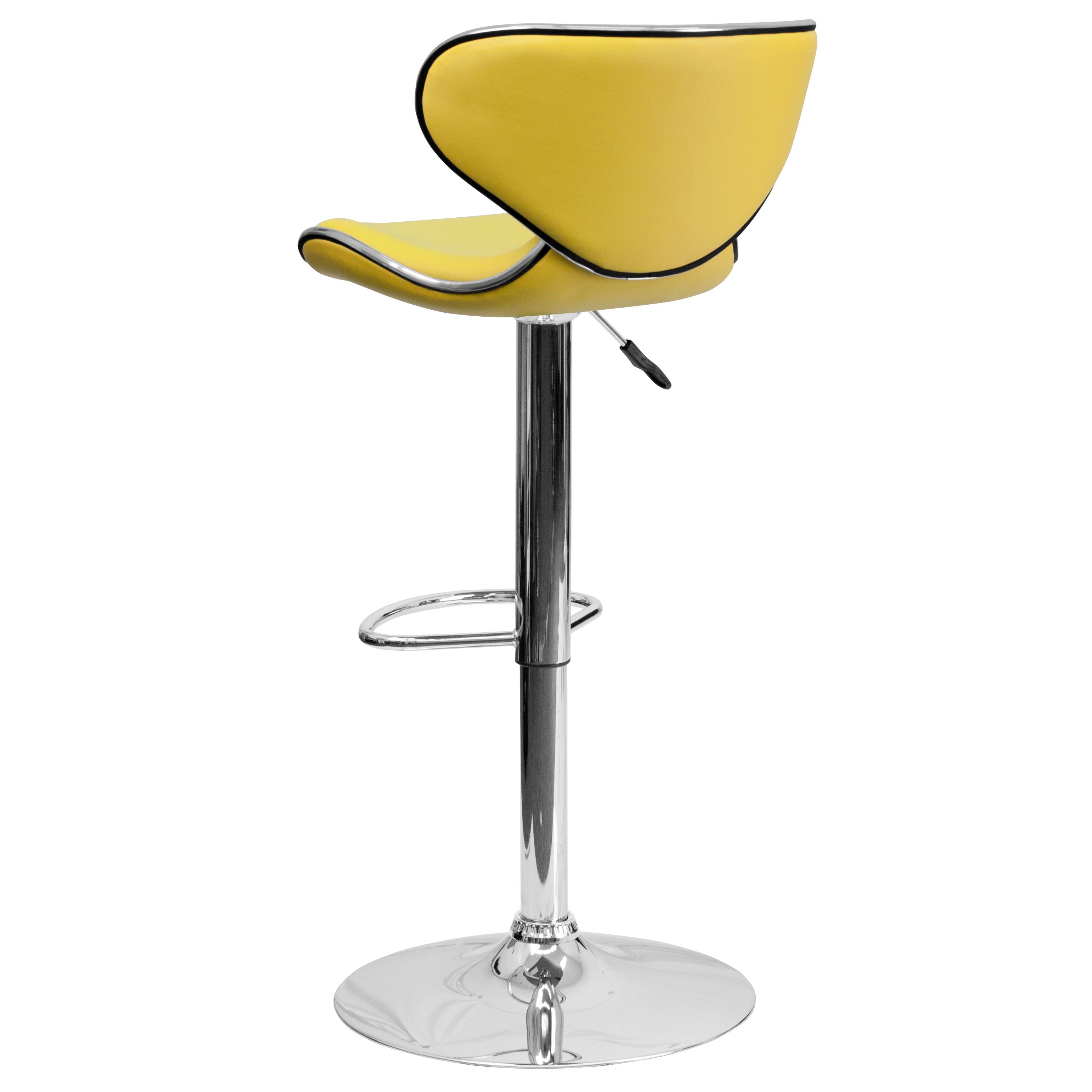 Flash Furniture Contemporary Cozy Mid-Back Yellow Vinyl Adjustable Height Barstool with Chrome Base