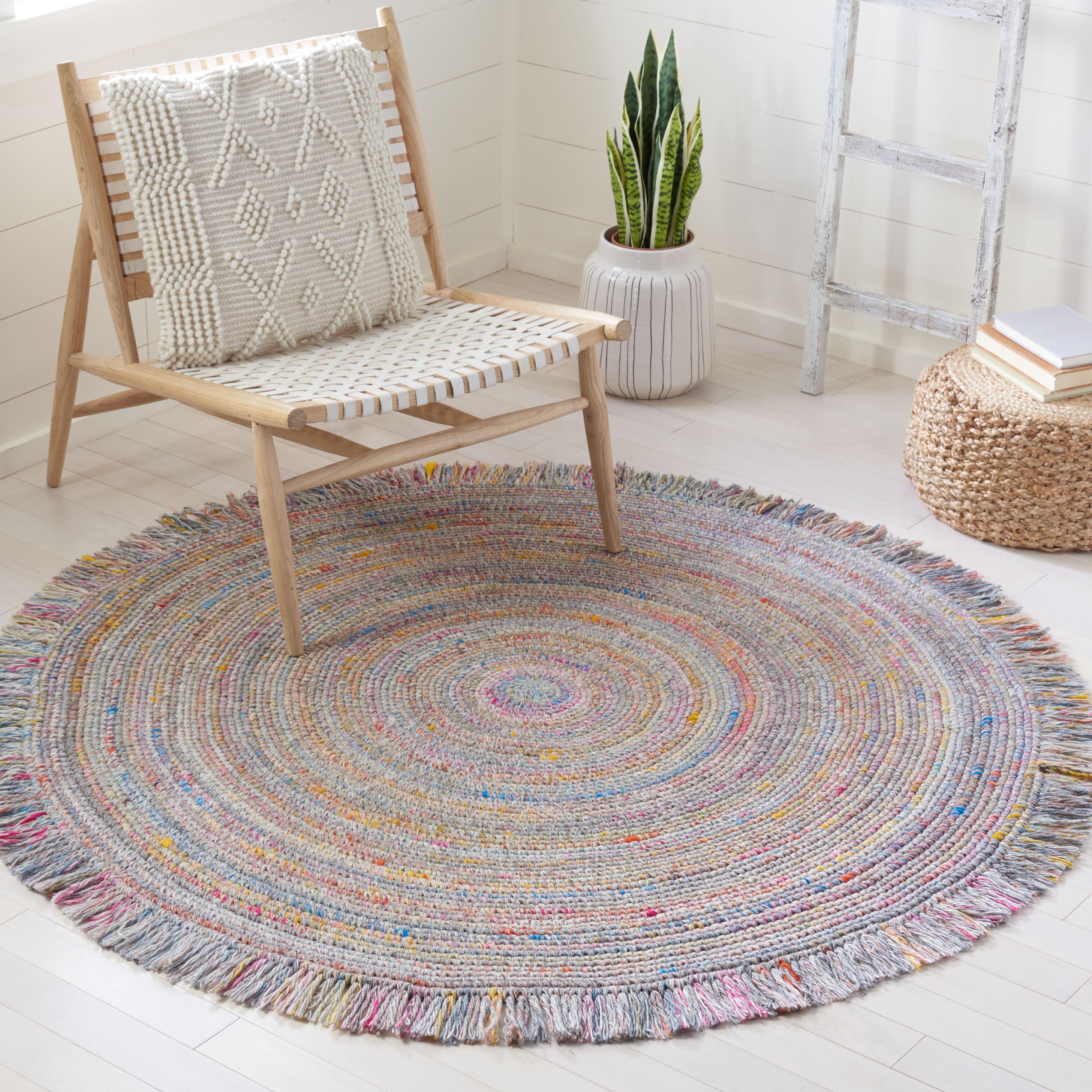 Braided BRD210 Hand Woven Area Rug - Ivory/Multi - 5' Round - Safavieh.