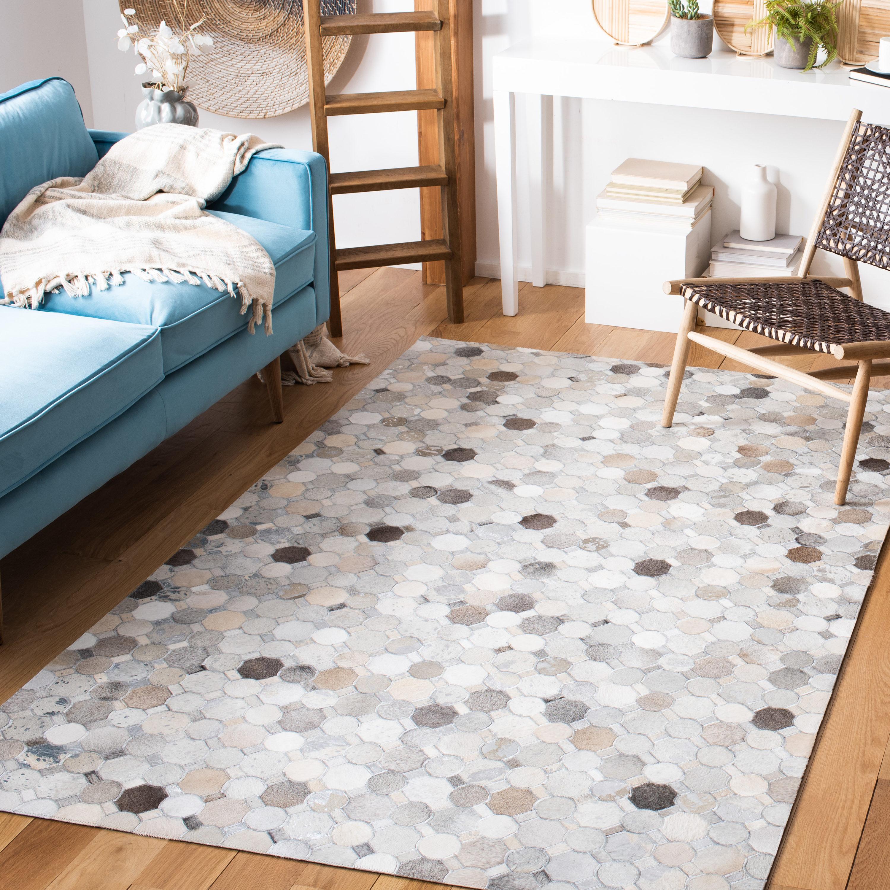 Elyas Flat Weave Hair On Leather Geometric Rug