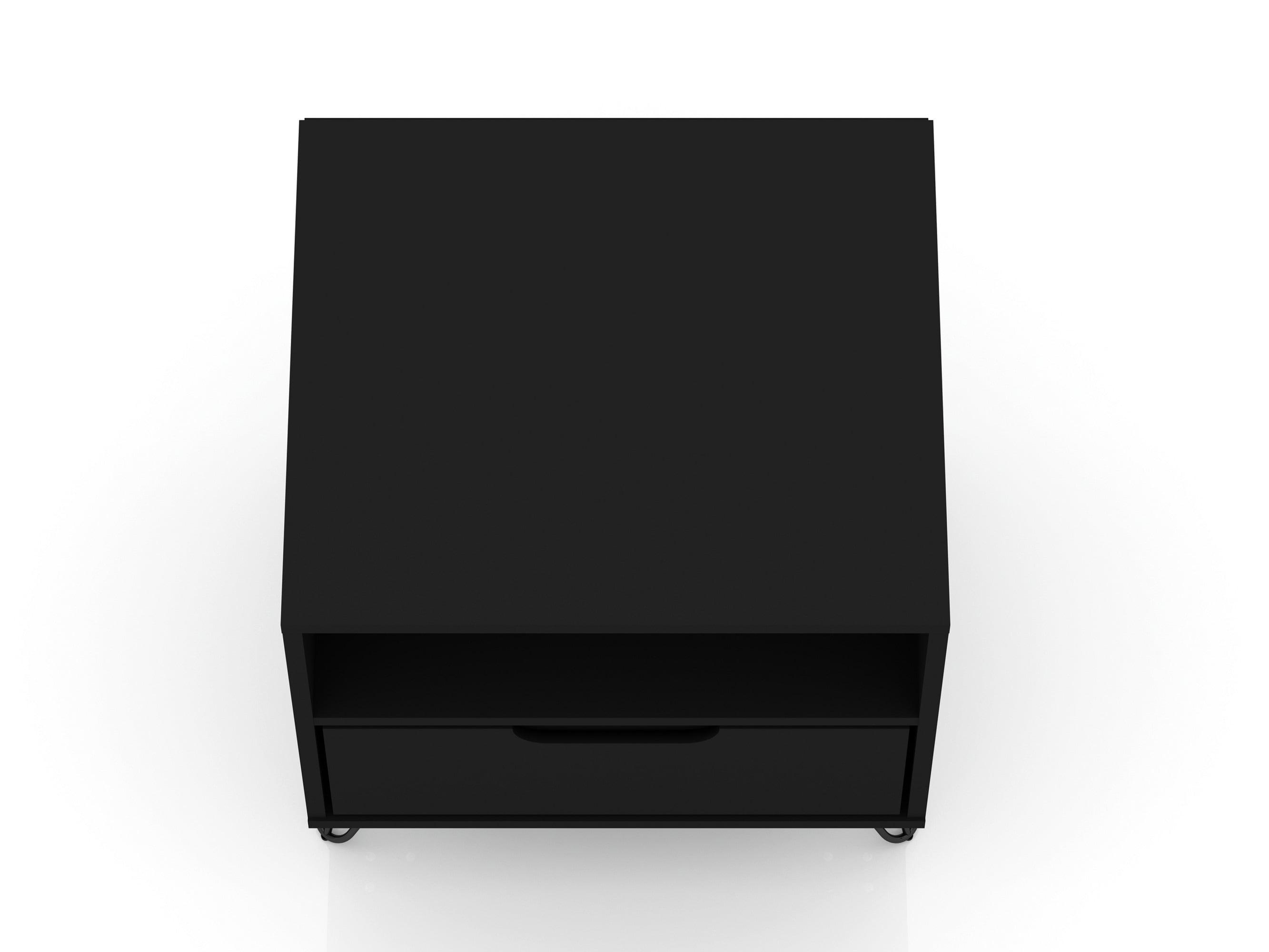 Set of 2 Rockefeller 1 Drawer Nightstands Black - Manhattan Comfort
