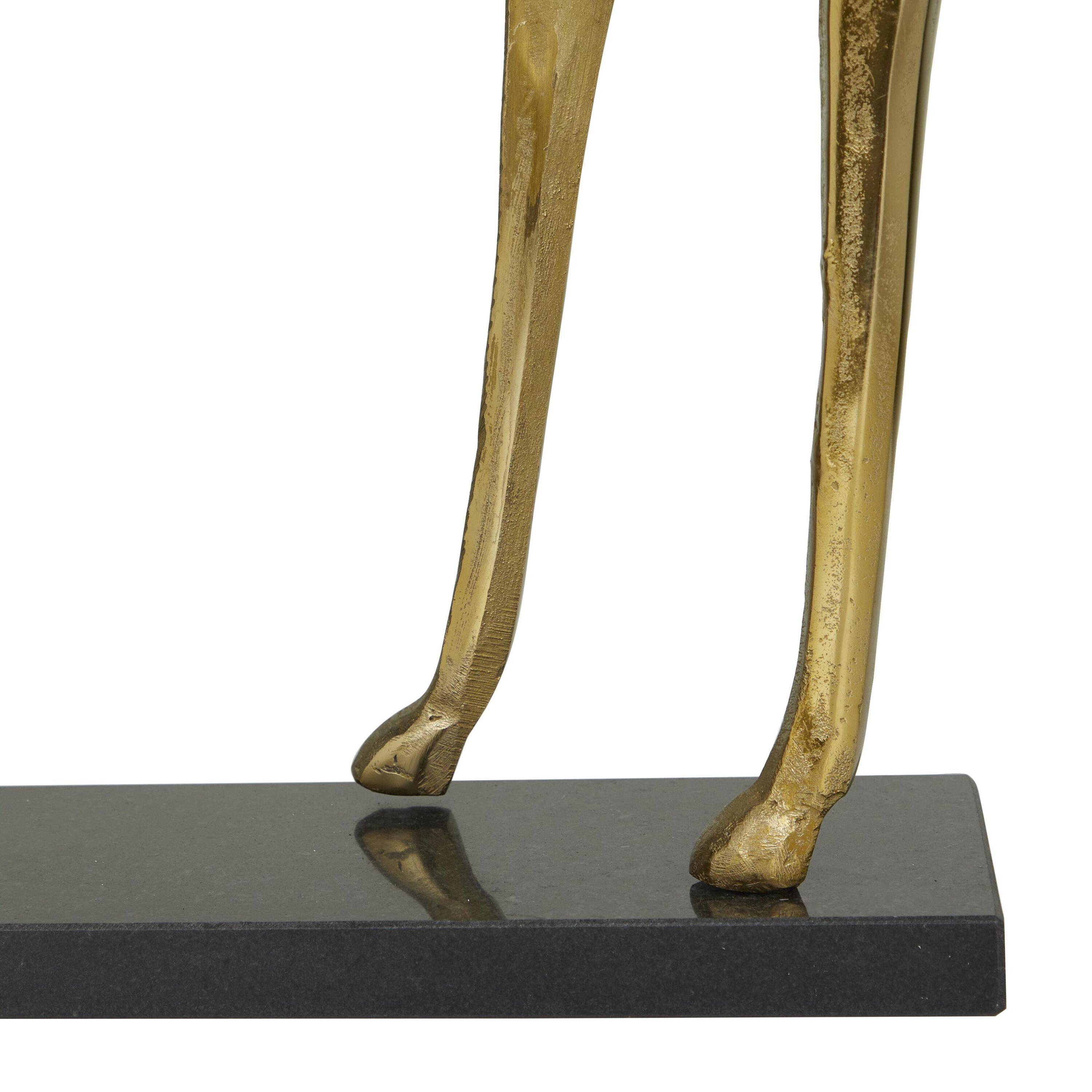 DecMode Aluminum Contemporary Prancing Horse Sculpture 19"W x 19"H, Gold Finish with Black Marble Base