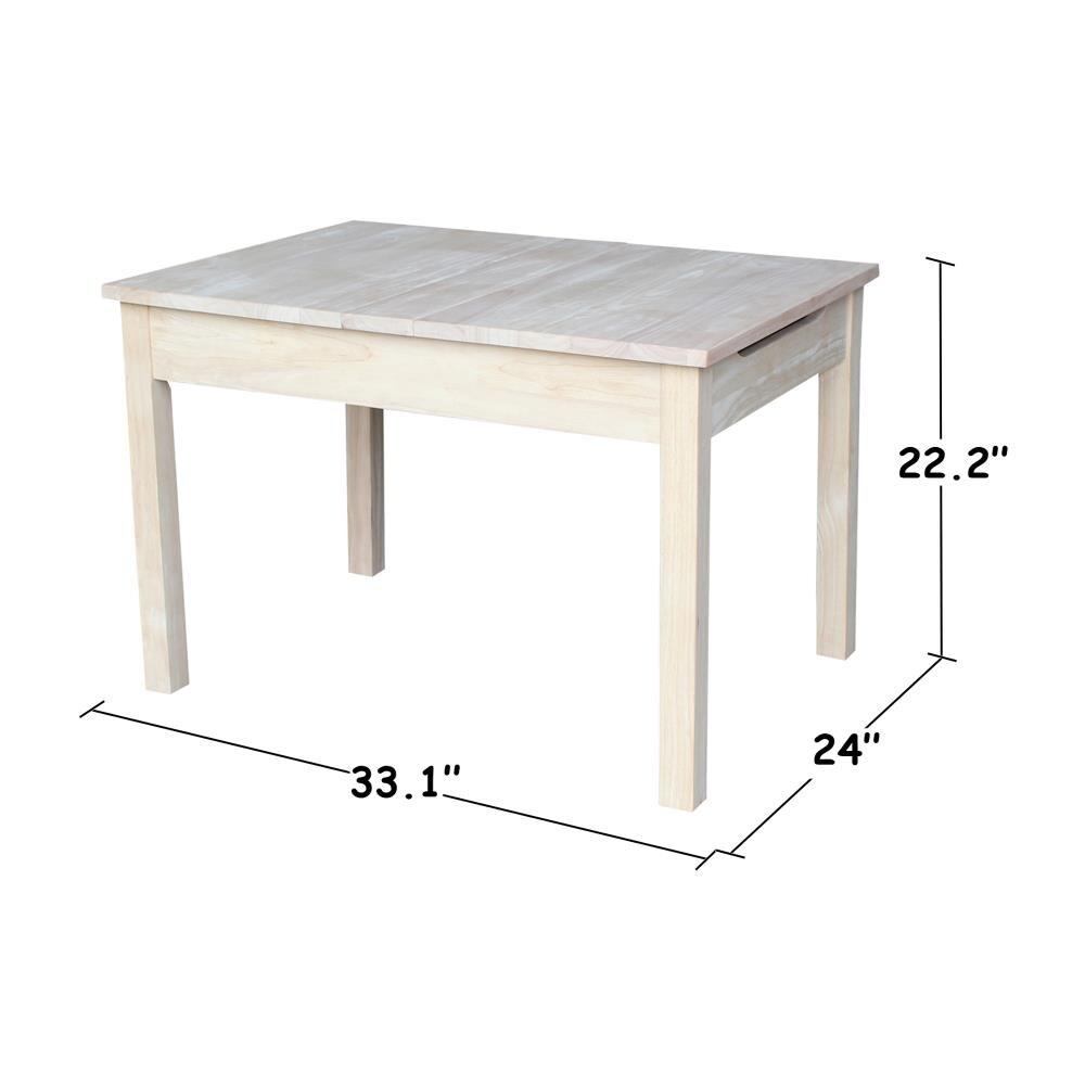 International Concepts Table with Lift Up Top for Storage, Unfinished