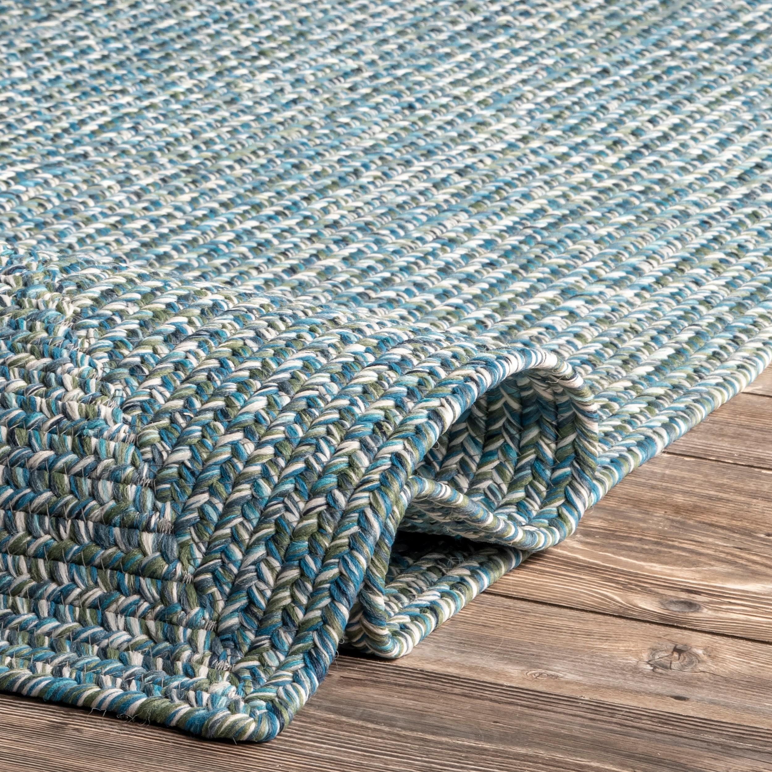 Aqua Braided Reversible Handmade 3' x 5' Synthetic Rug