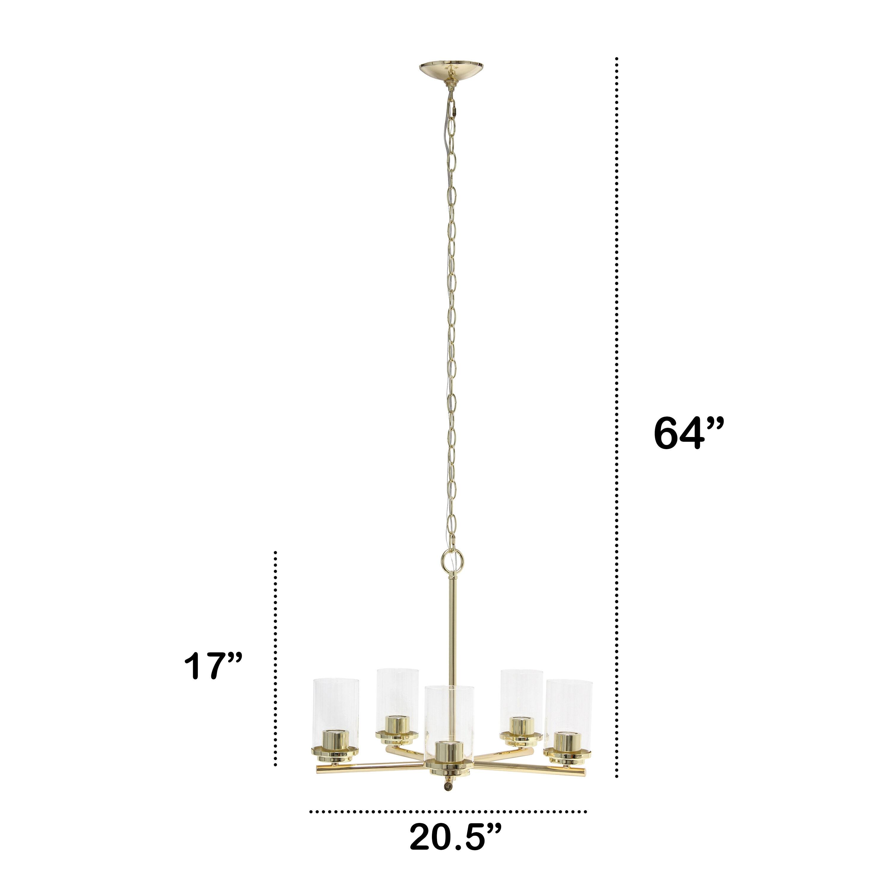 Lalia Home 5-Light 20.5" Classic Contemporary Clear Glass/Metal Hanging Pendant Gold : UL Listed, Adjustable Height