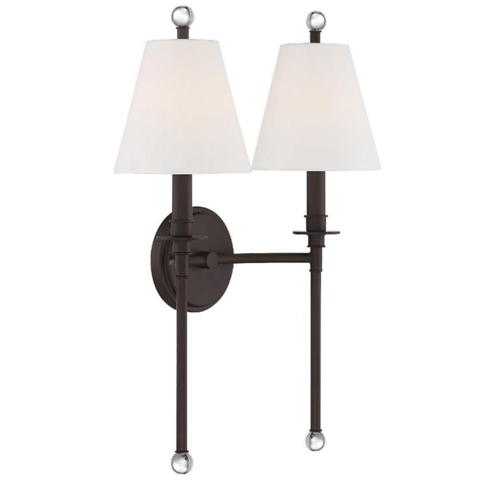 Dark Bronze 2-Light Sconce with White Silk Shades