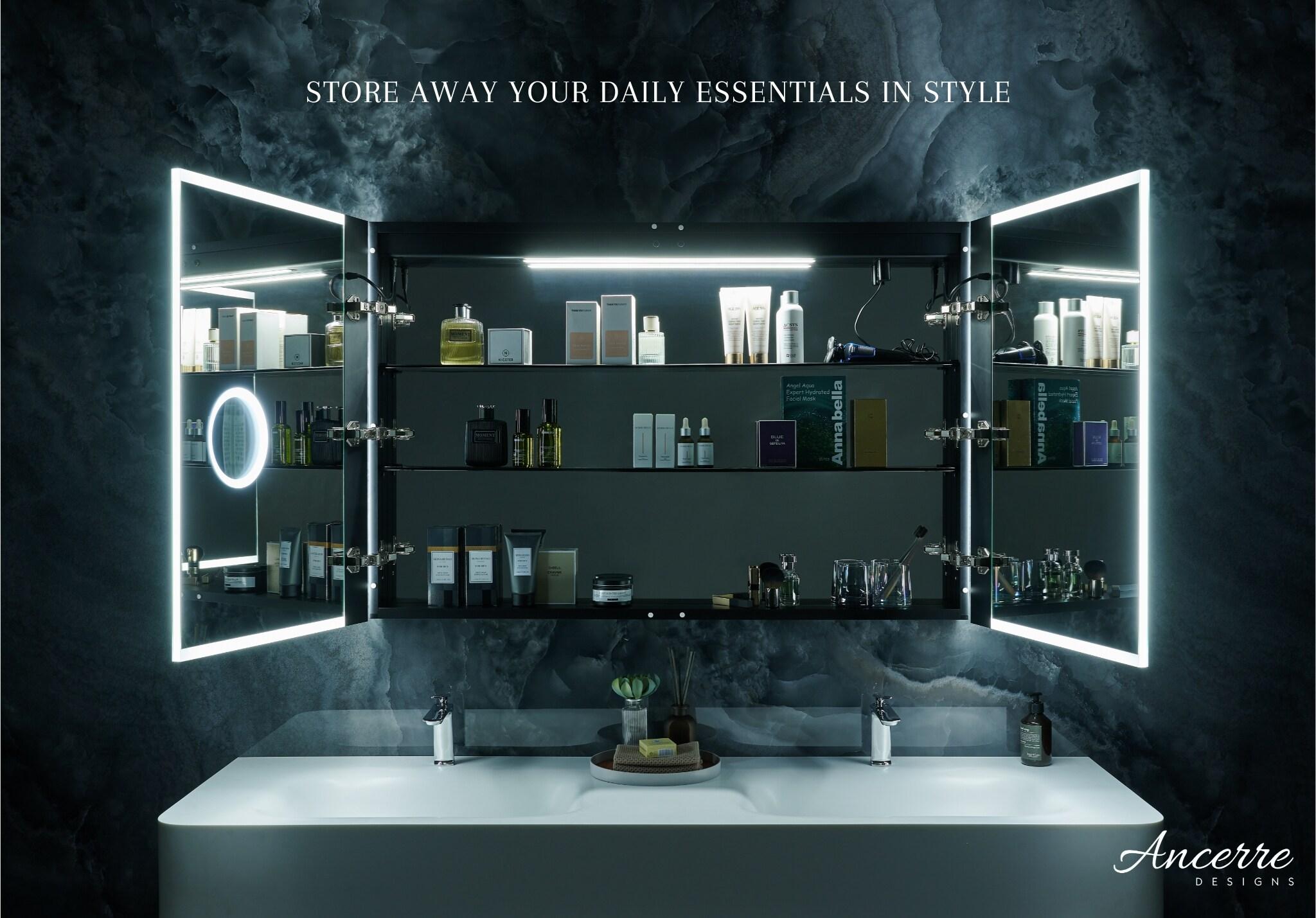 Ancerre Designs Pagani LED Mirror Medicine Cabinet With Defogger, Dimmer, Magnifier & USB Outlet