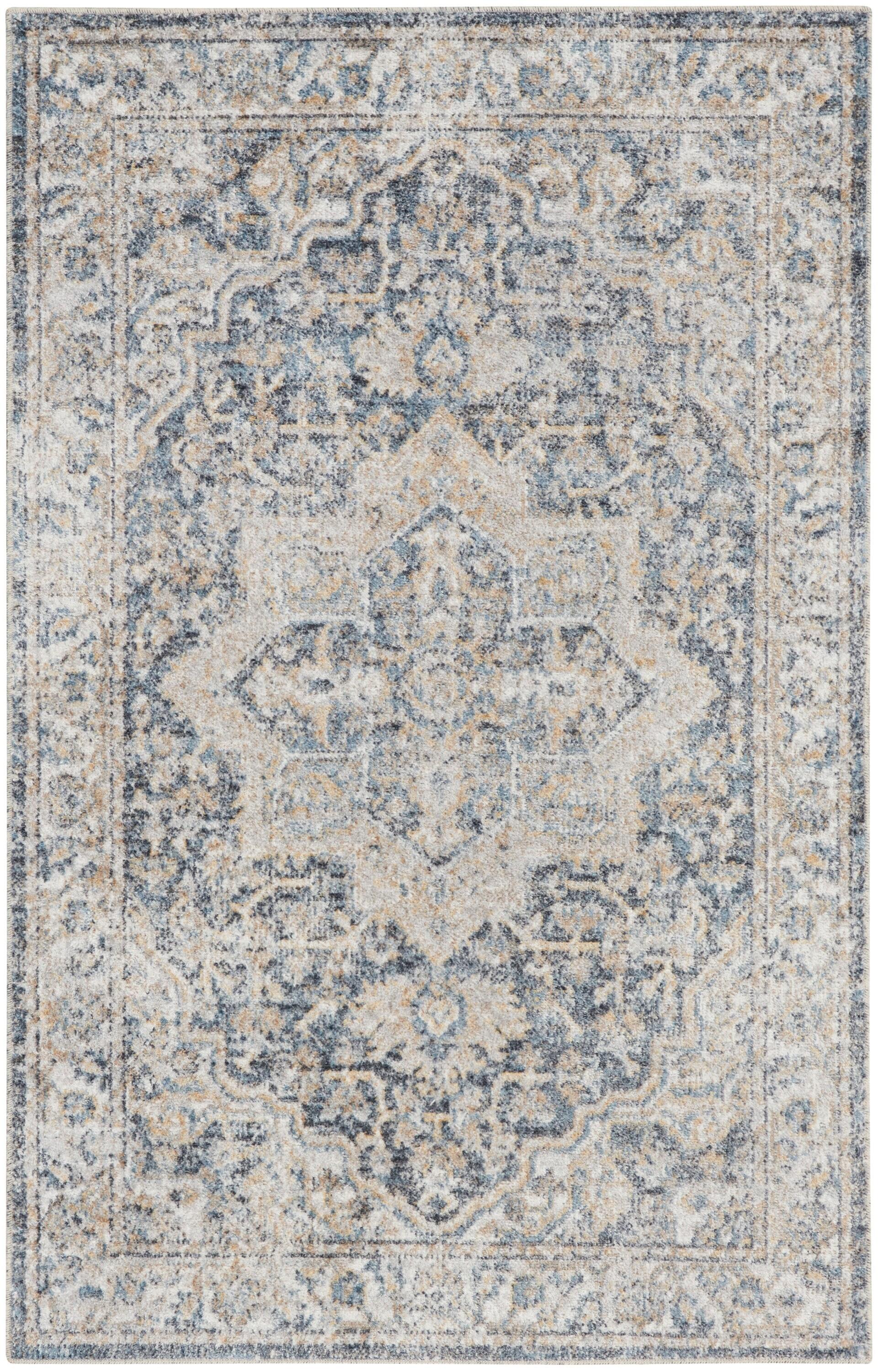 Nourison Astra Machine Washable Vintage Medallion Indoor Rug Grey/Blue 2'2" x 4'