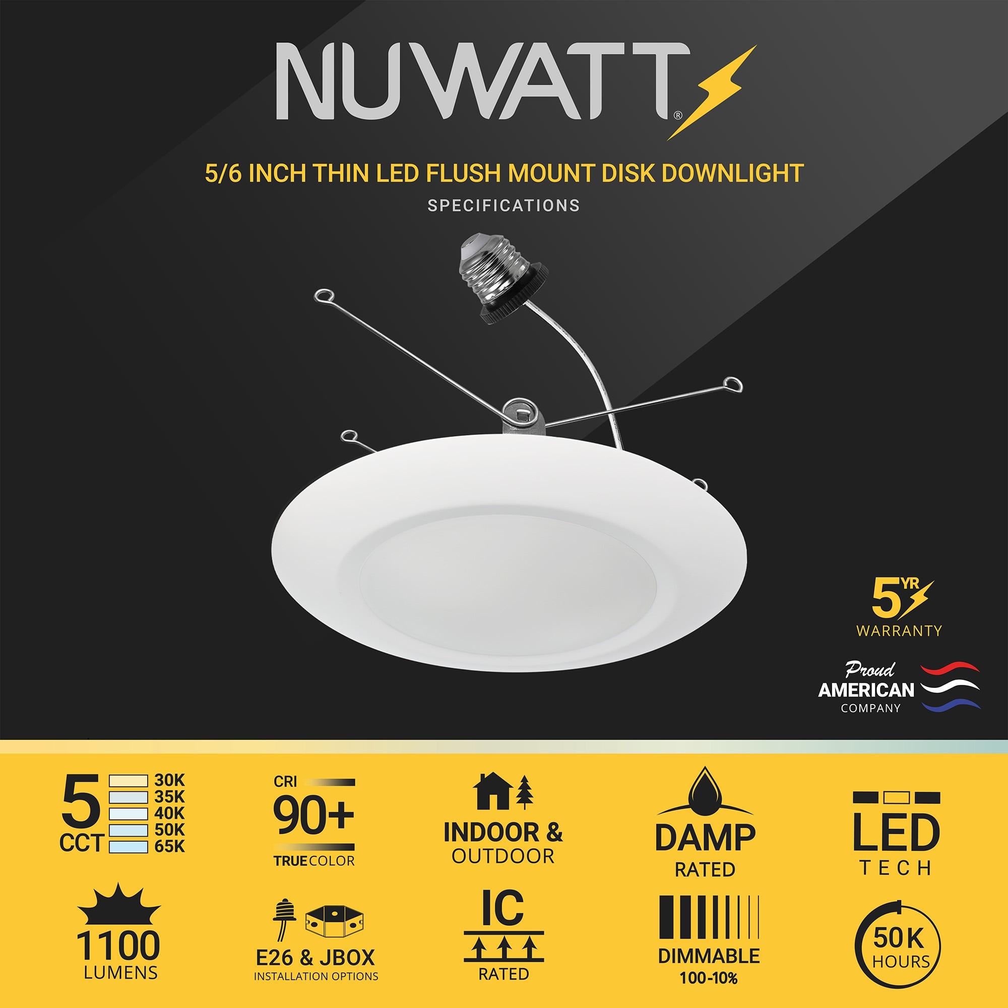 NUWATT 5/6 in. 5CCT Selectable Remodel 15W Retrofit Disk Light E26 Base LED Recessed Lighting Kit 6PK NW-R-DSK-6-15W-5CT-6P