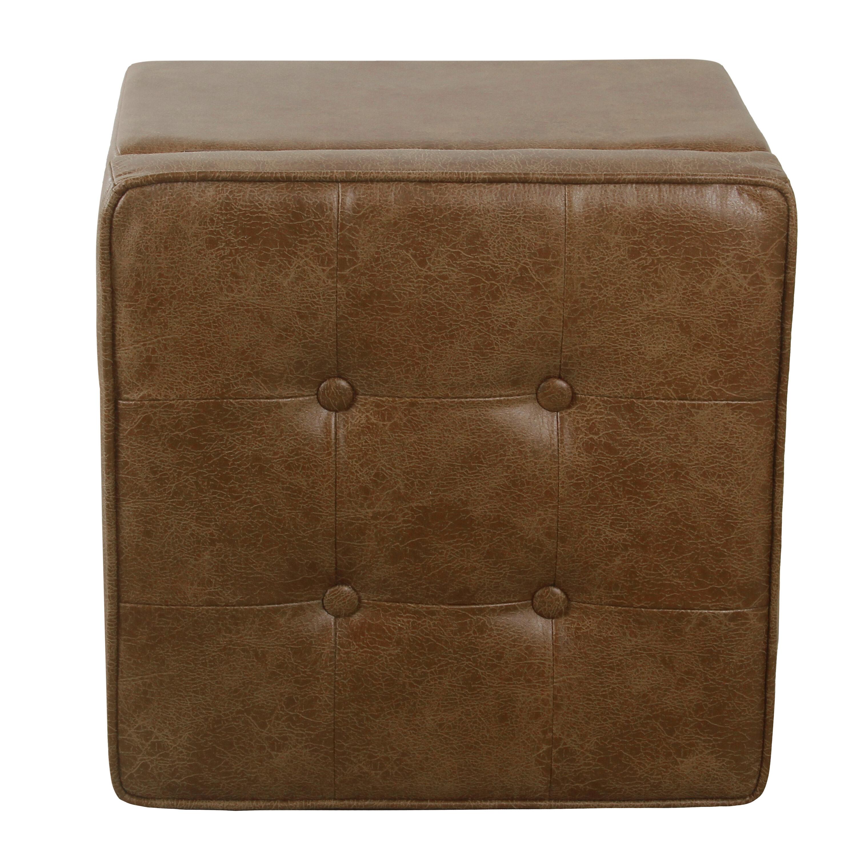 Square Tufted Faux Leather Storage Ottoman Brown - HomePop