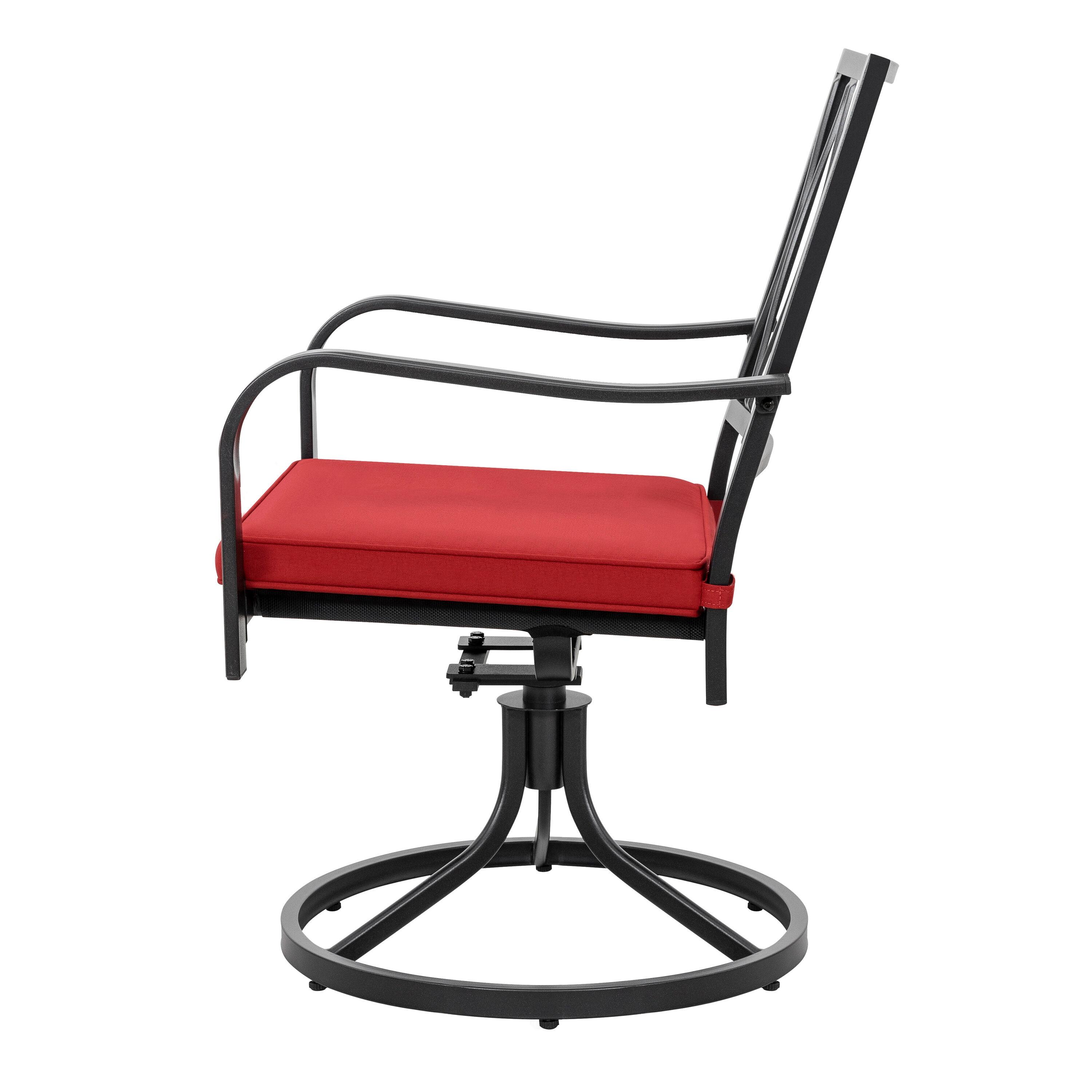 Nuu Garden 7 Piece Outdoor Patio Metal Dining Set with Swivel Cushioned Chairs & Rectangle Table for 6-Person,Black and Red Cushion