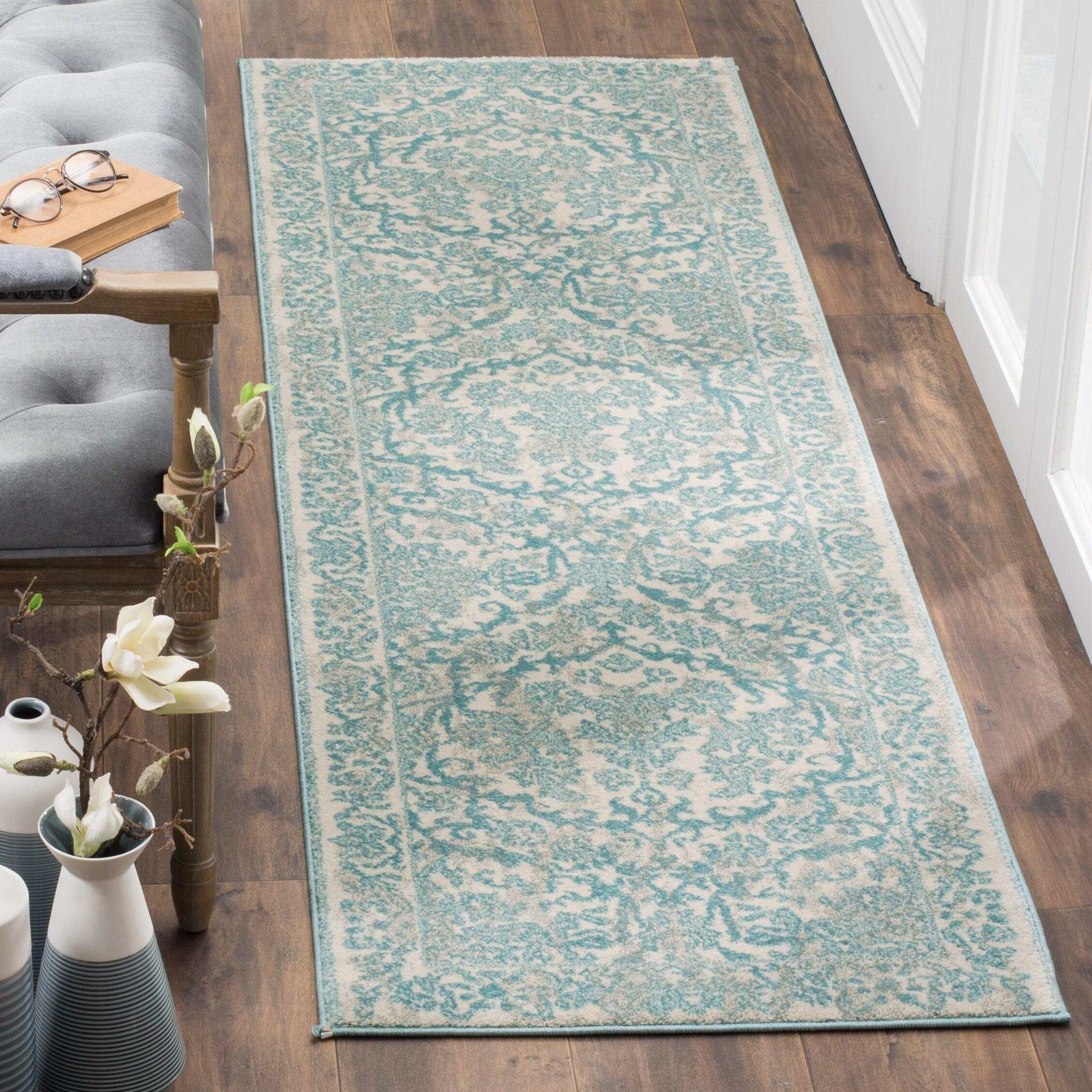 Evoke EVK242 Power Loomed Indoor Runner - Ivory/Light Blue - 2'2"x9' - Safavieh
