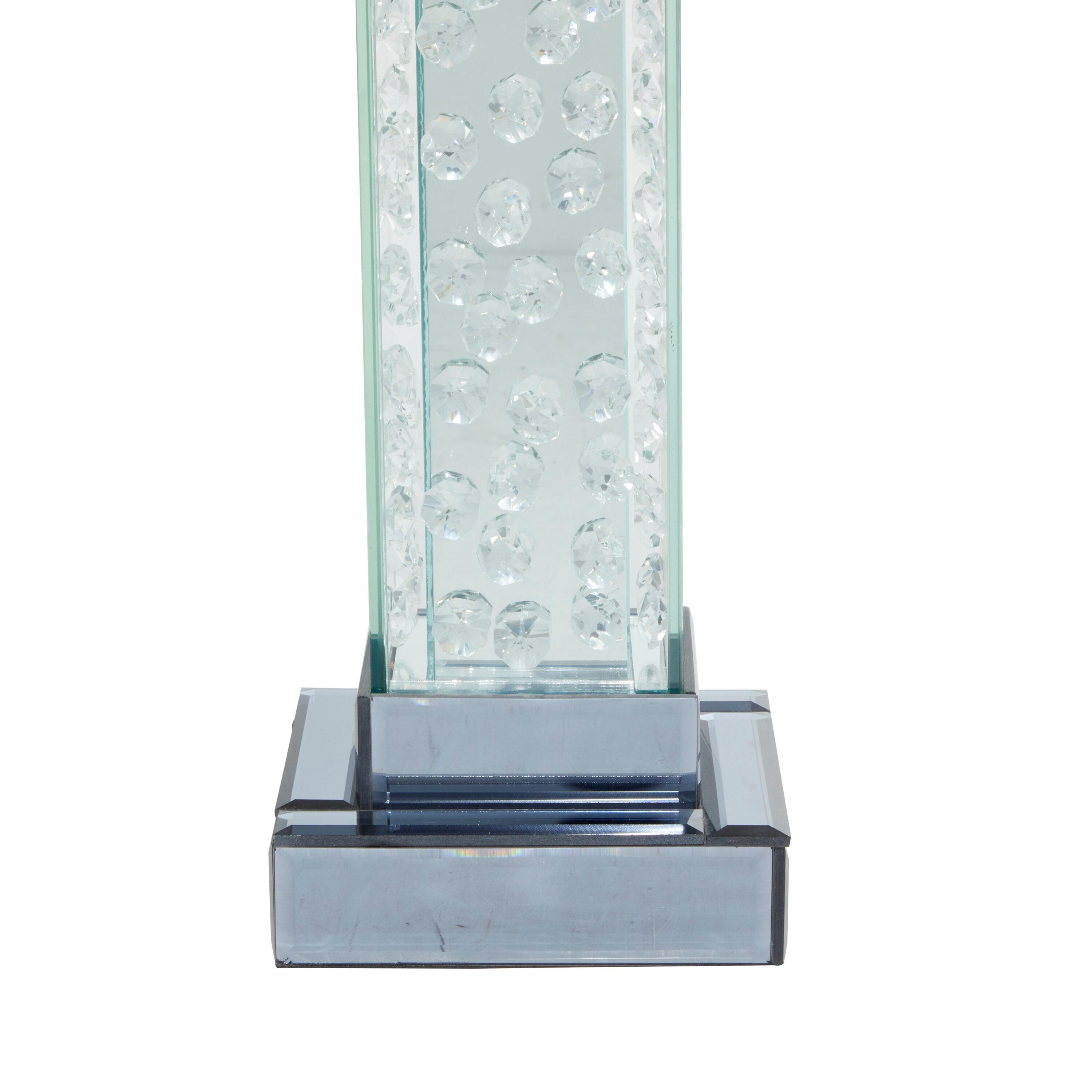 DecMode Silver Glass Pillar Candle Holder with Floating Crystals