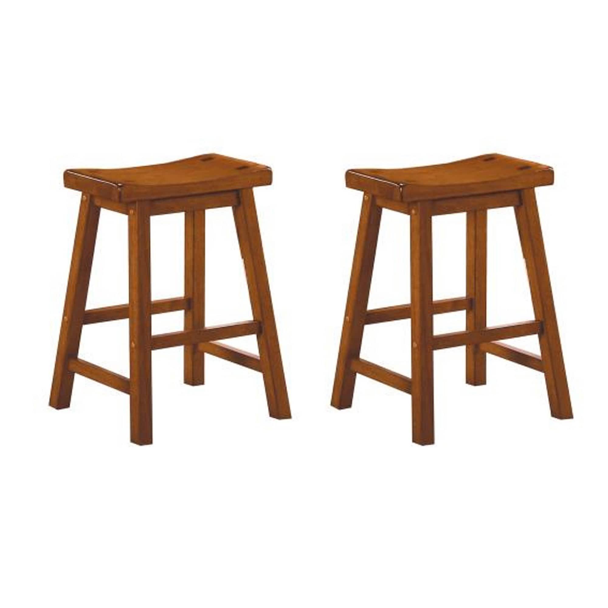 Bar Stool Set of 2, Solid Wood 24 inch Counter Height Chair with Footrest, Armless Chair for Kitchen, Home Bar, Oak