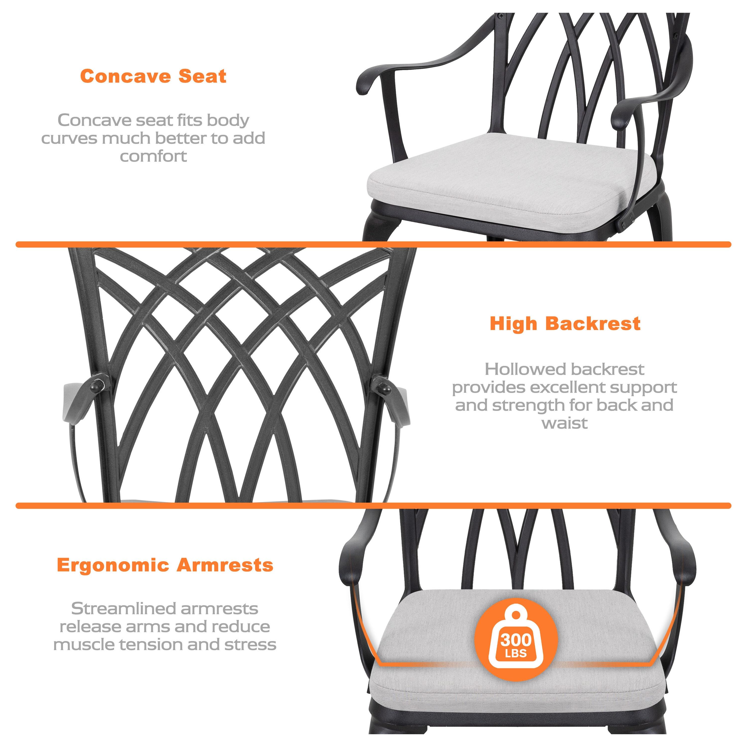 Black Cast Aluminum 3-Piece Bistro Set with Grey Cushions