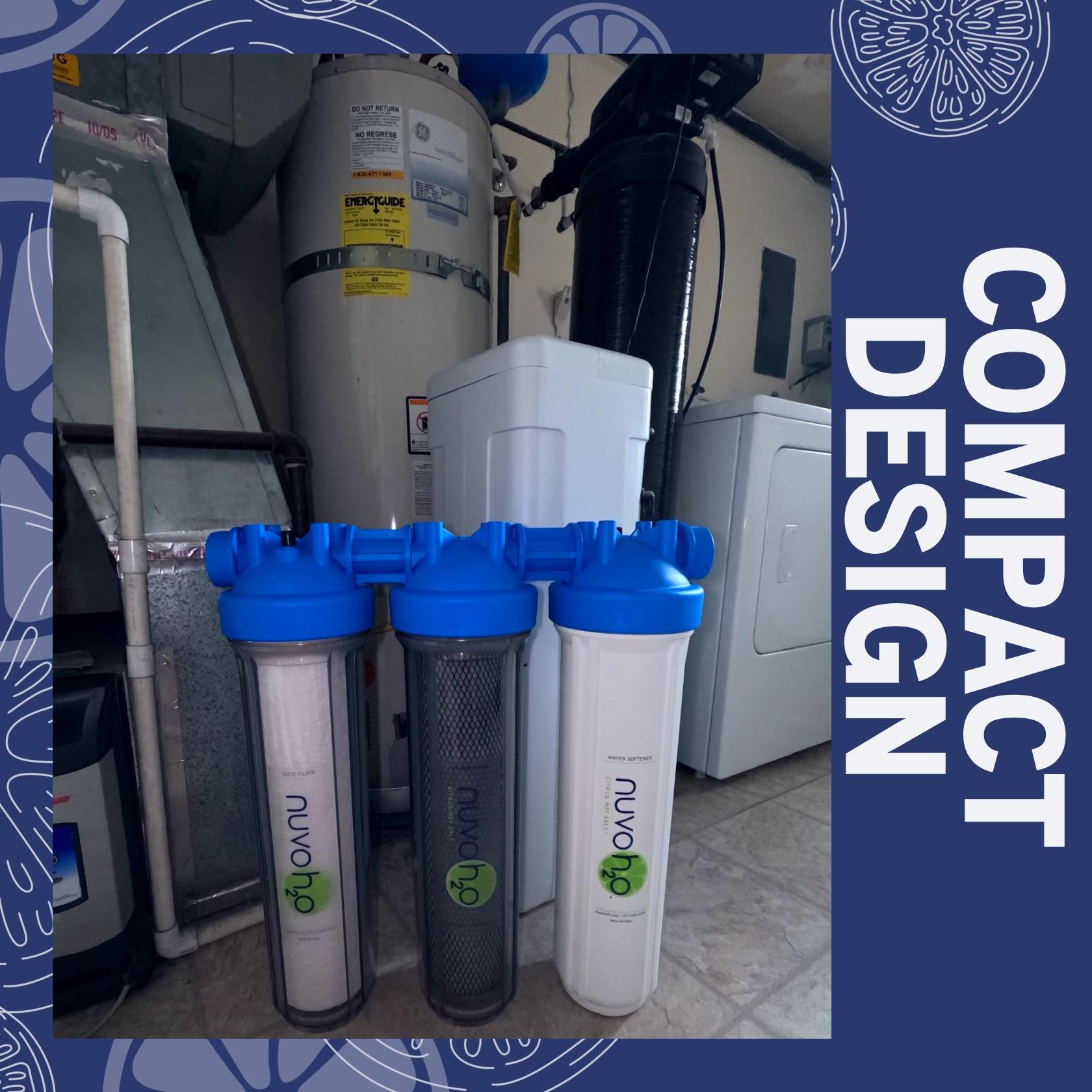 NuvoH2O Advanced 3-Stage Citrus, Salt-Free Water Filter System + Water Softener with Carbon and Iron Filtration – Healthy & Pure Water – Removes Hard Water Build Up (Whole Home Trio System)