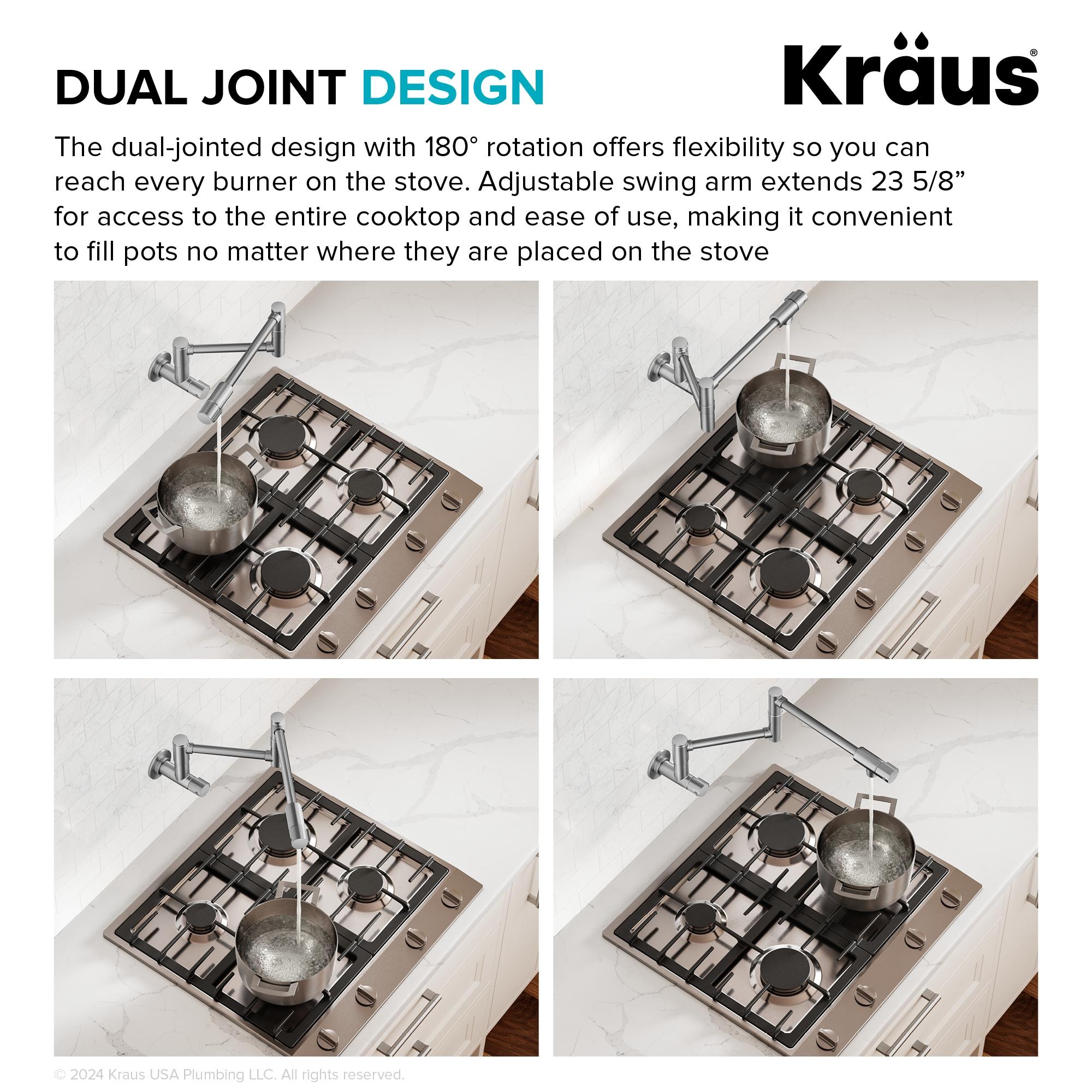 KRAUS Bolden 2 Handle Pot Filler Faucet With Retractable Arm, Wall Mount Kitchen Faucet, Pot Filler For Over Stove